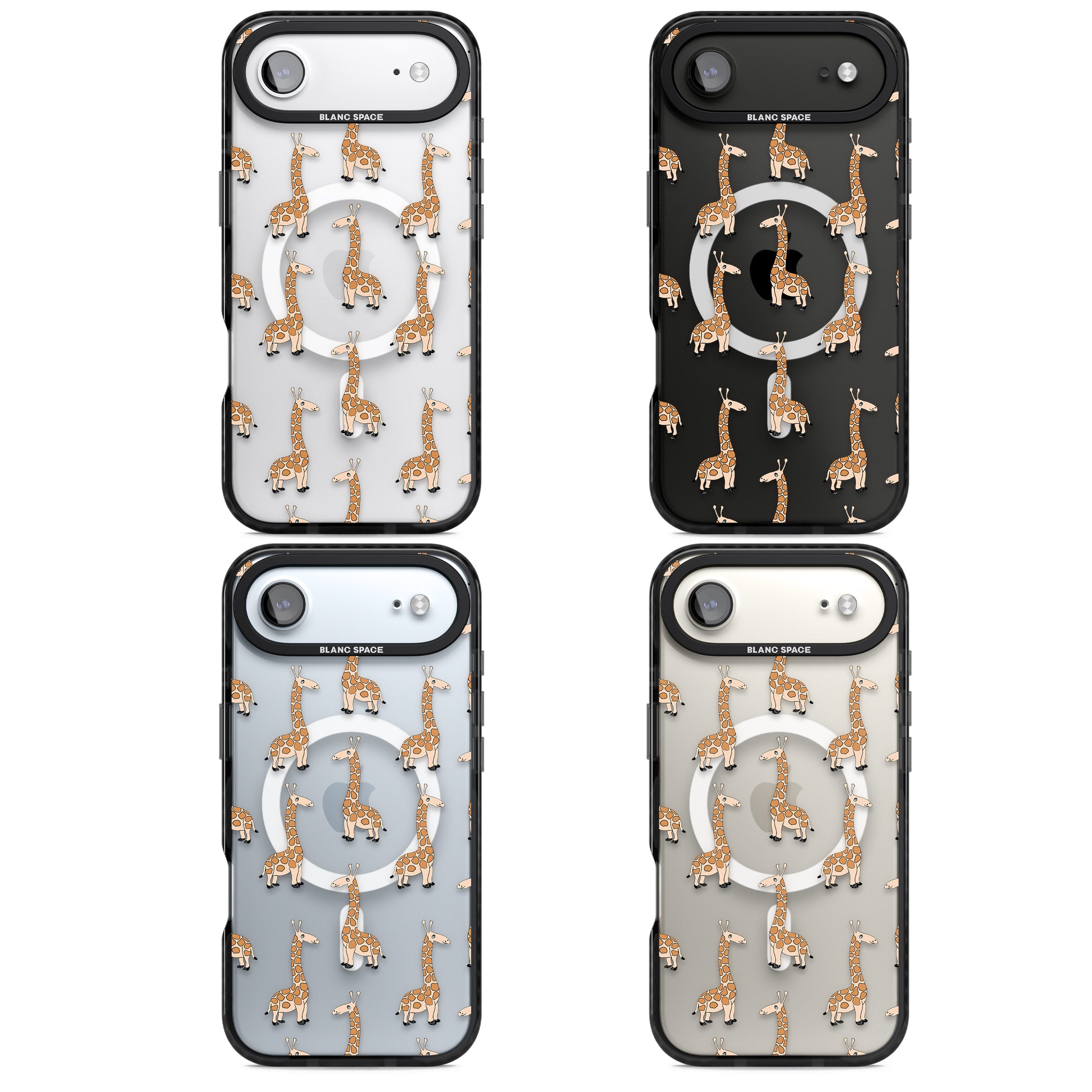 Cute Giraffe Pattern Clear iPhone 17 Air Impact Pro Black Phone Case APT Impact Protection