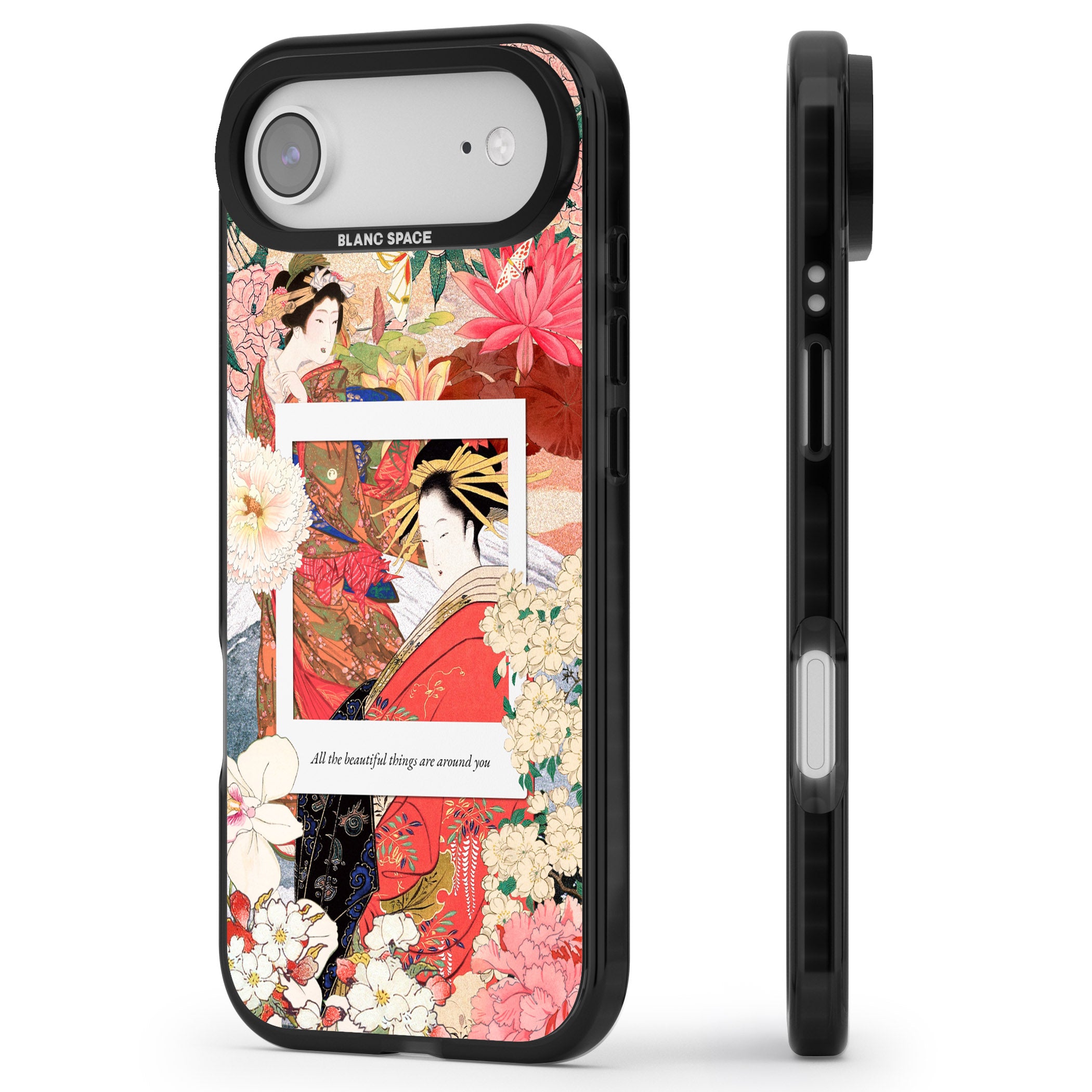 Woodblock Geisha iPhone 17 Air Impact Pro Black Phone Case Side Profile
