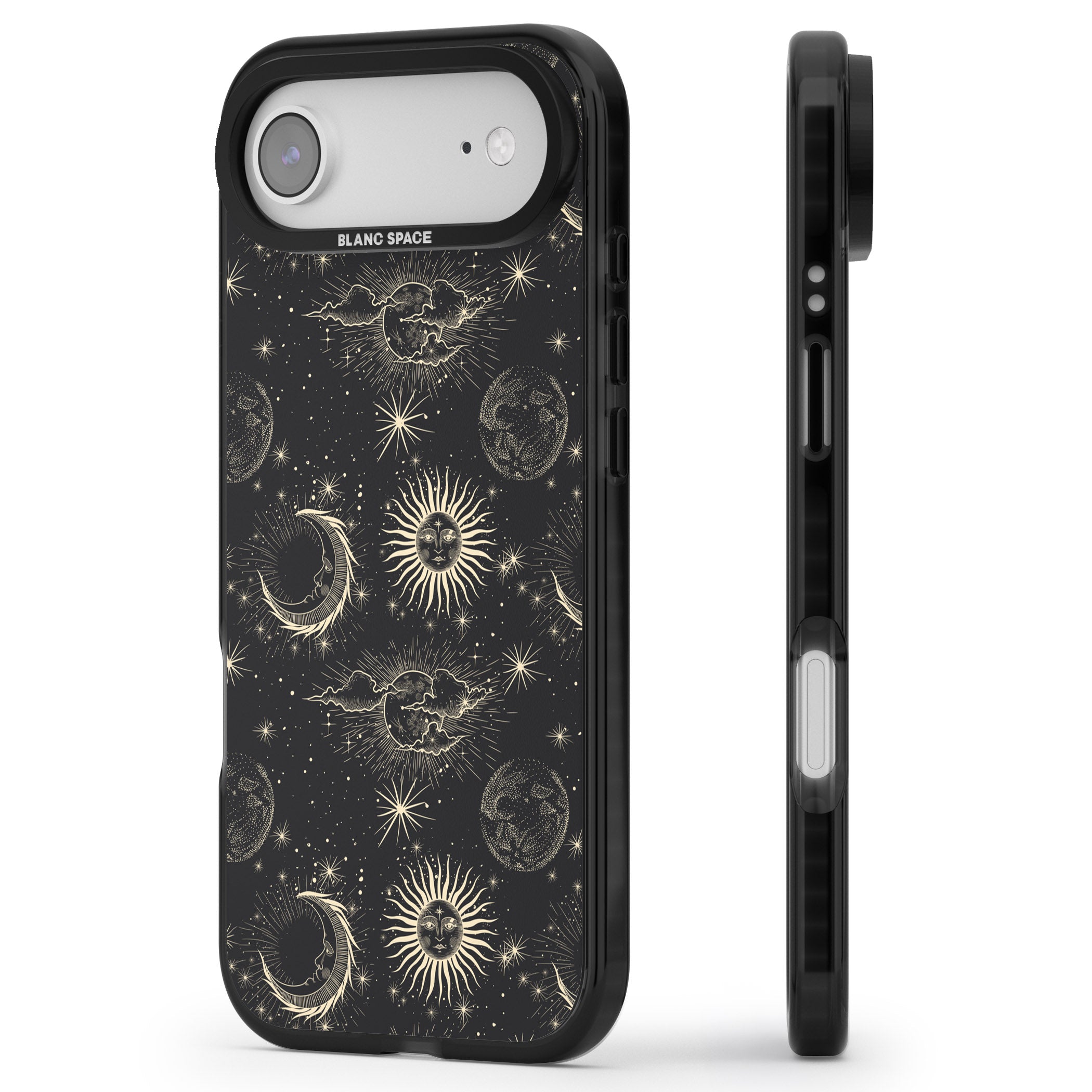 Suns & Moons Celestial Night iPhone 17 Air Impact Pro Black Phone Case Side Profile
