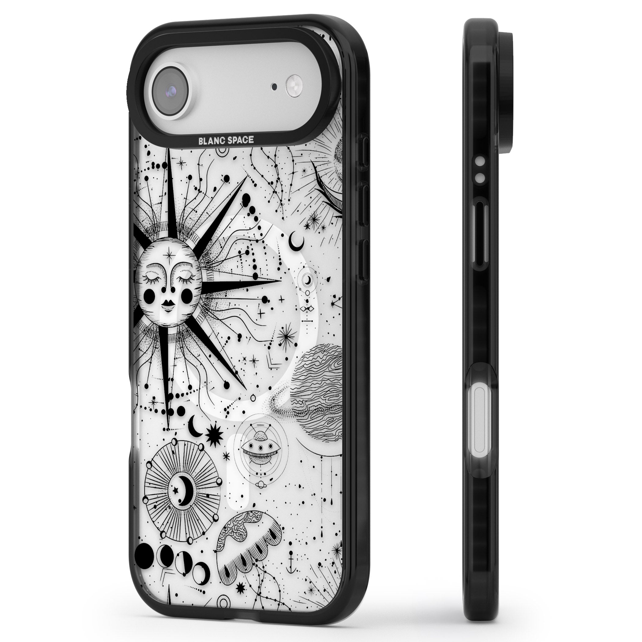 Cosmic Sun Zodiac iPhone 17 Air Impact Pro Black Phone Case Side Profile