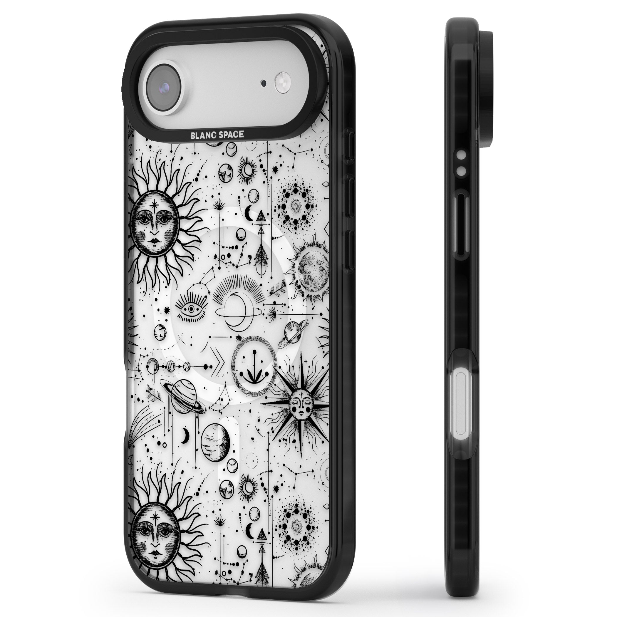 Cosmic Sun & Planets Zodiac iPhone 17 Air Impact Pro Black Phone Case Side Profile