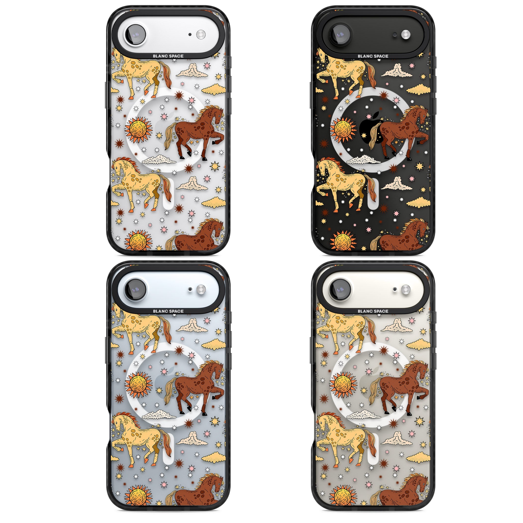 Boho Celestial Wild Horses iPhone 17 Air Impact Pro Black Phone Case APT Impact Protection