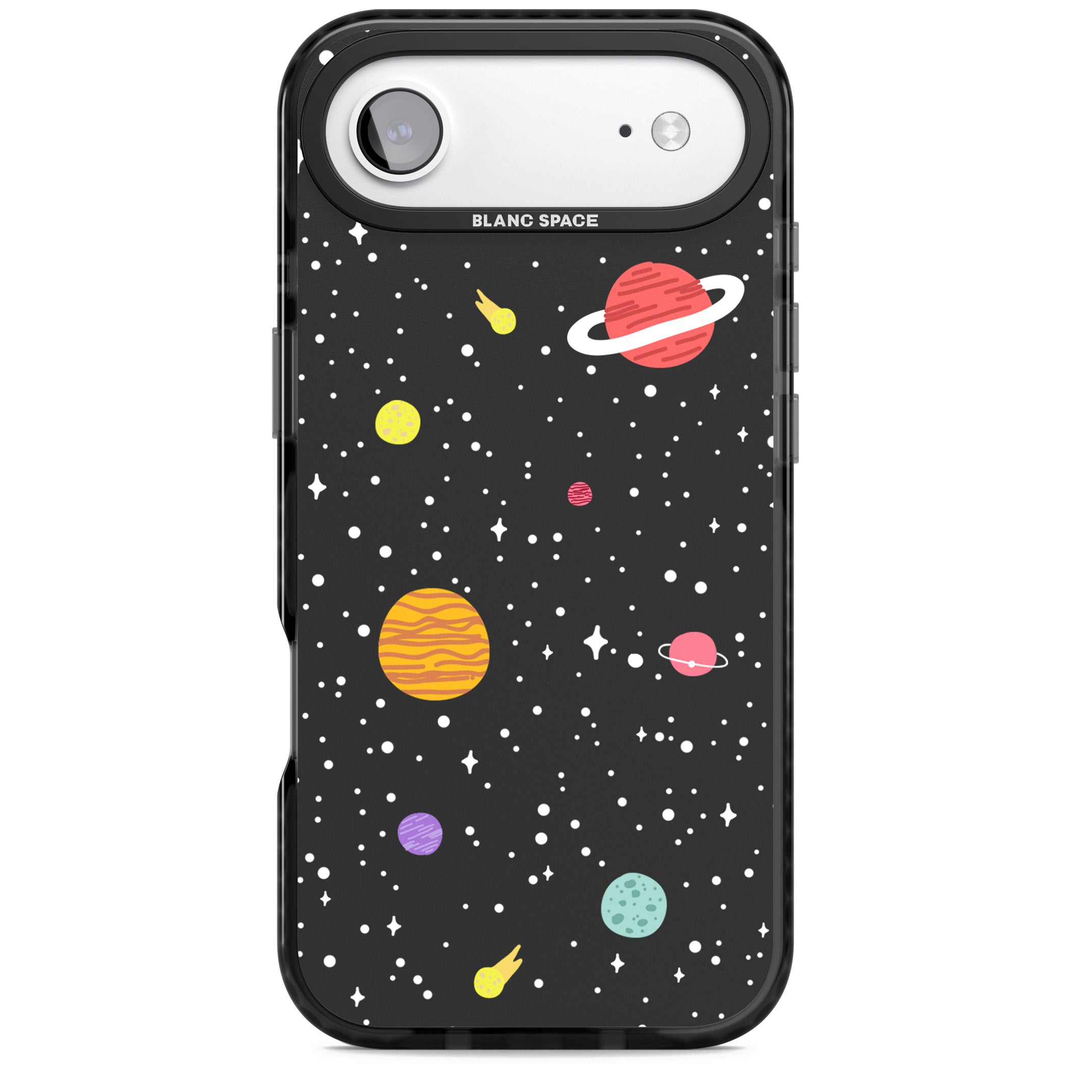 Cute Cartoon Planets iPhone 17 Air Impact Pro Black Phone Case