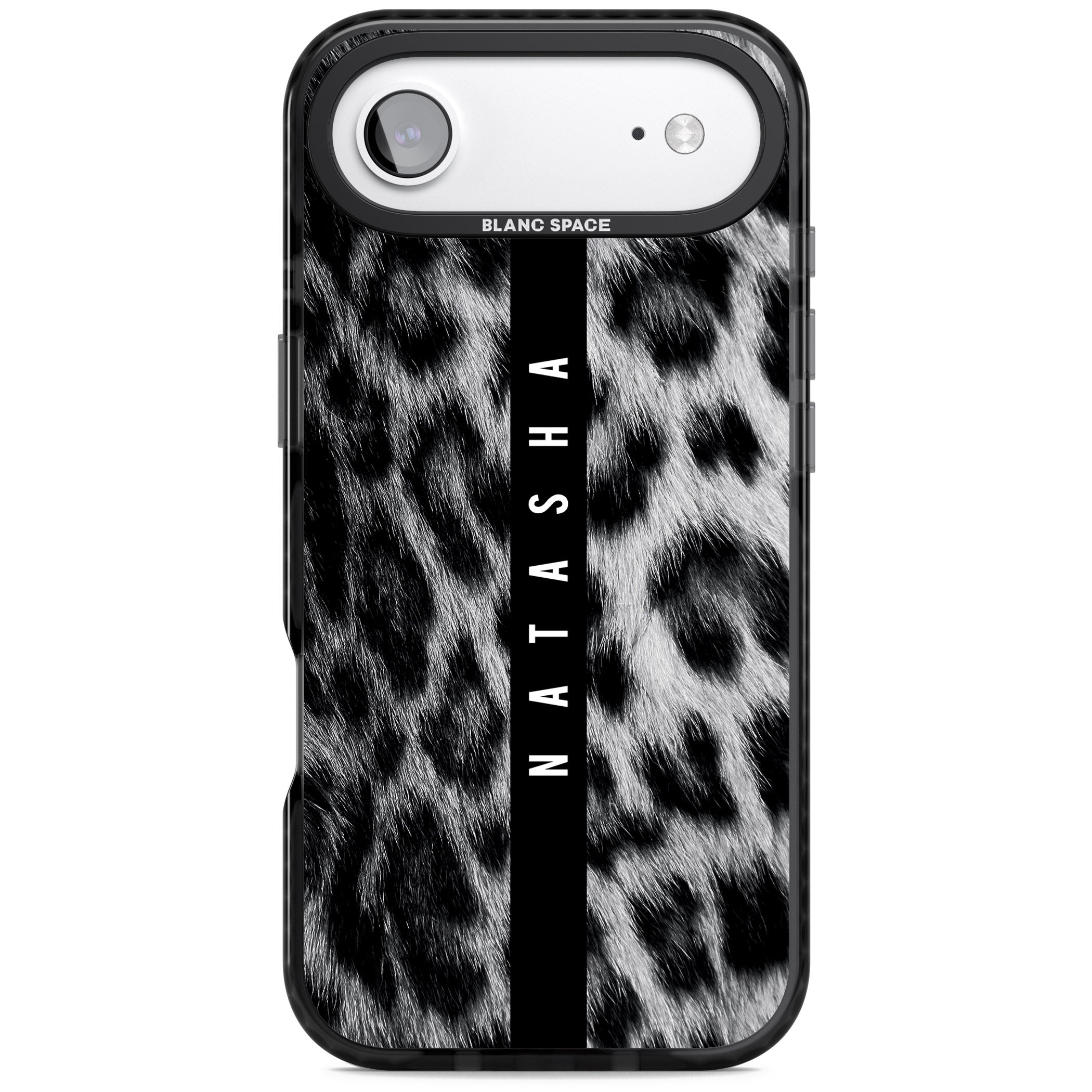 Personalised Snow Leopard Print iPhone 17 Air Impact Pro Black Phone Case