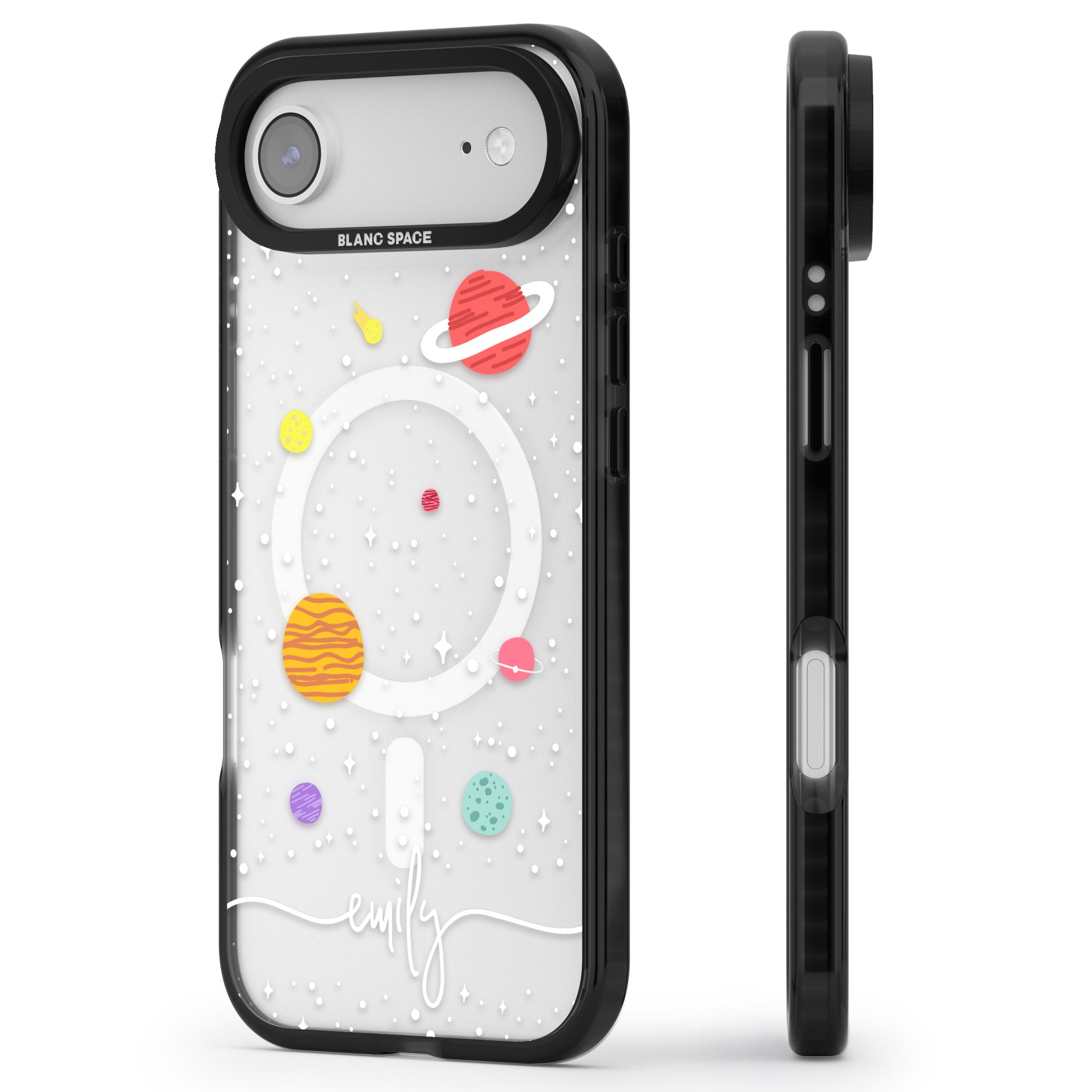 Personalised Cute Cartoon Planet (Clear) iPhone 17 Air Impact Pro Black Phone Case Side Profile