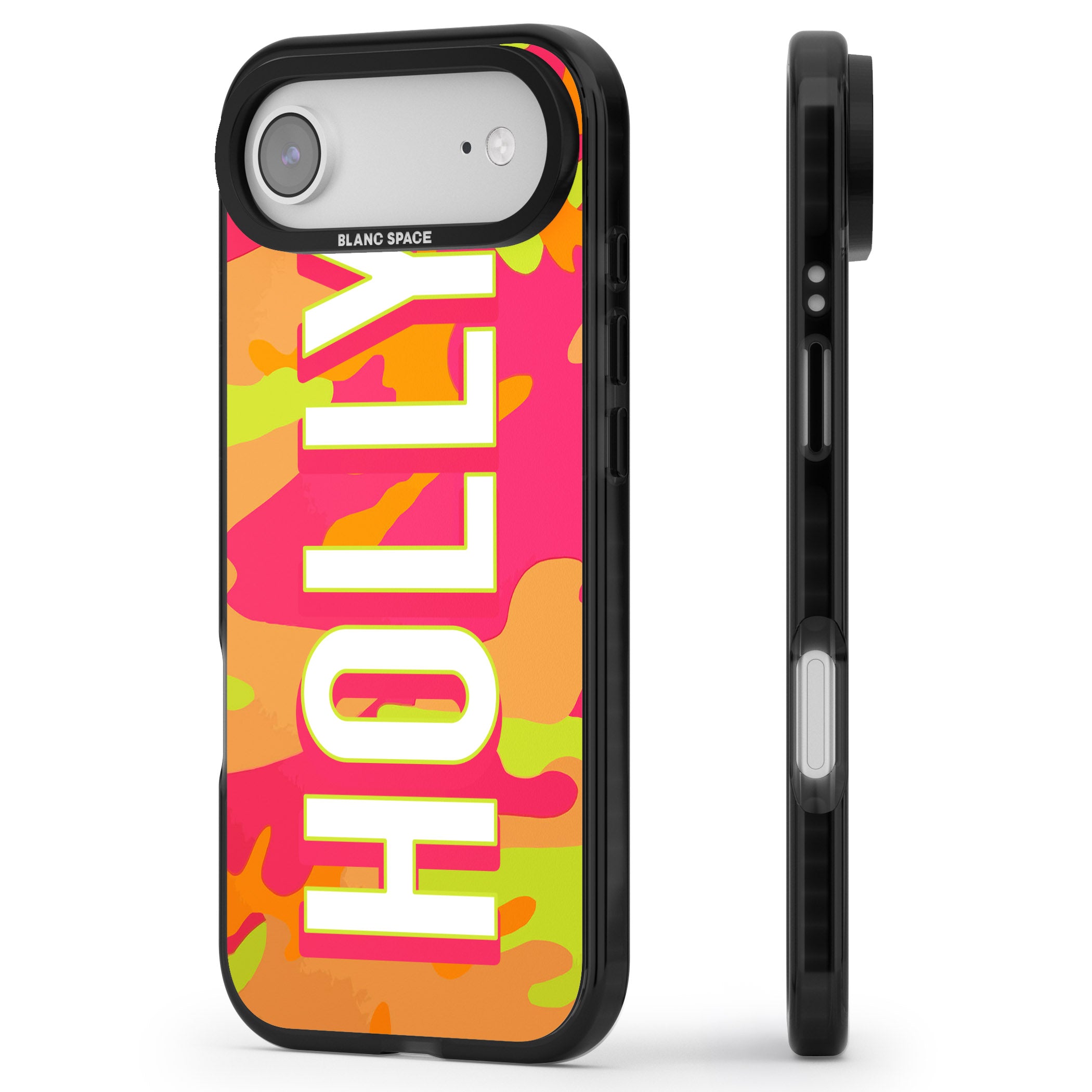 Personalised Bold Neon Camo iPhone 17 Air Impact Pro Black Phone Case Side Profile