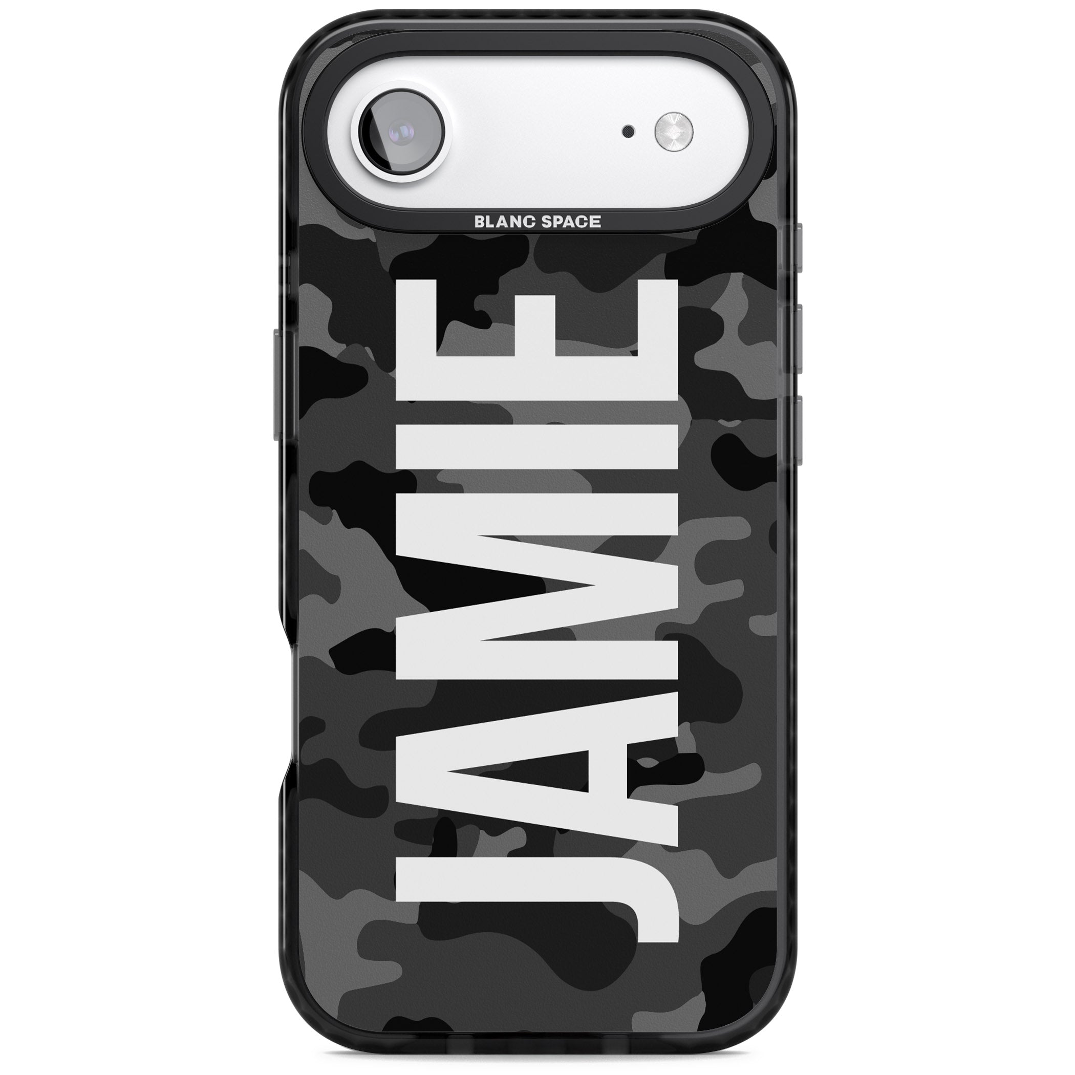 Personalised Black Camo Name Vertical iPhone 17 Air Impact Pro Black Phone Case