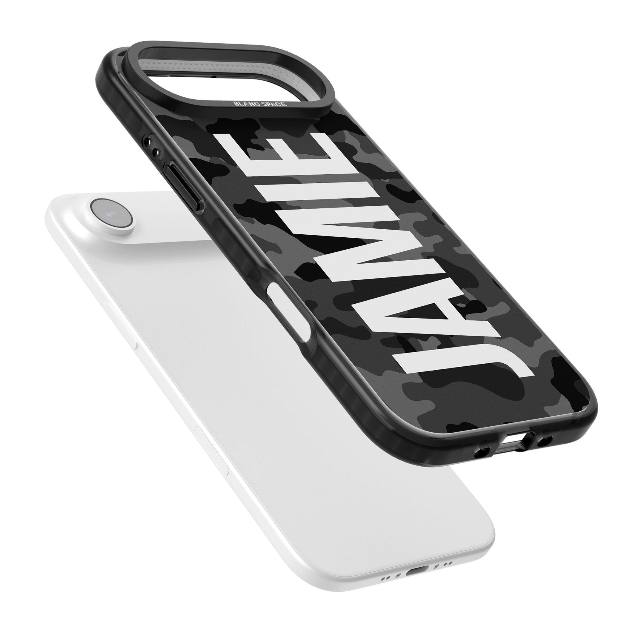 Personalised Black Camo Name Vertical iPhone 17 Air Impact Pro Black Phone Case Colours