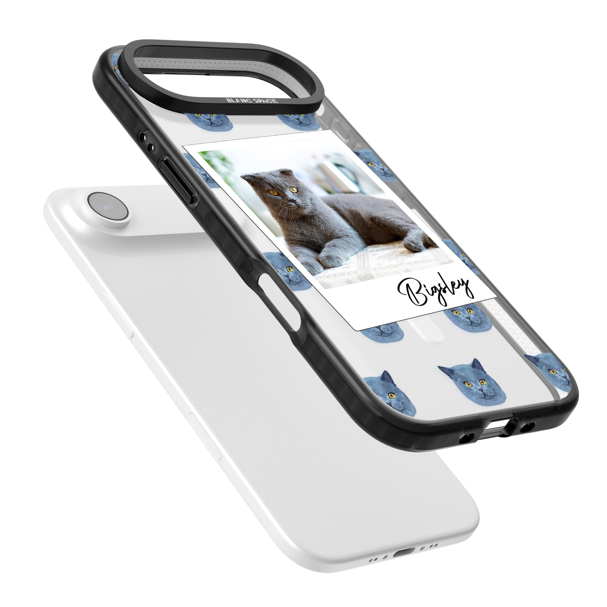 Personalised English Blue Cat Photo iPhone 17 Air Impact Pro Black Phone Case Colours