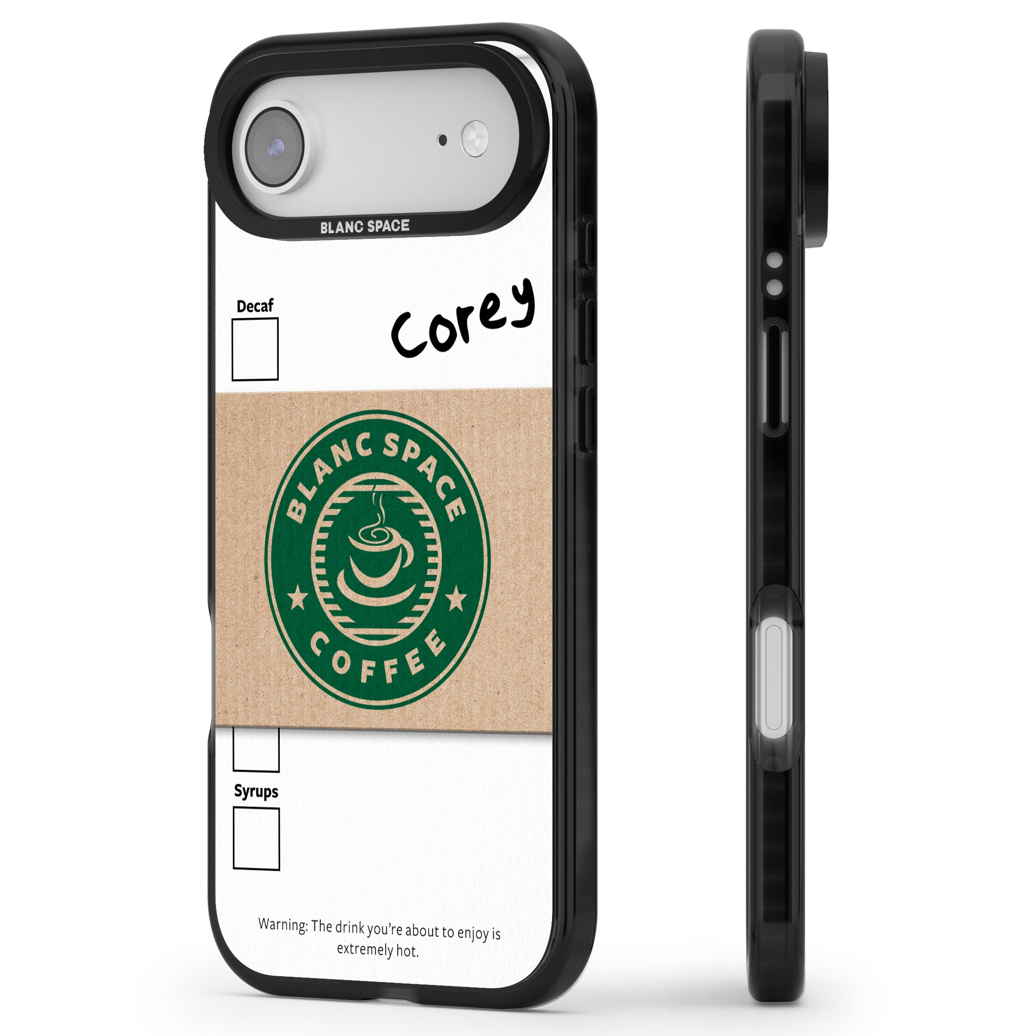 Personalised Coffee Cup iPhone 17 Air Impact Pro Black Phone Case Side Profile