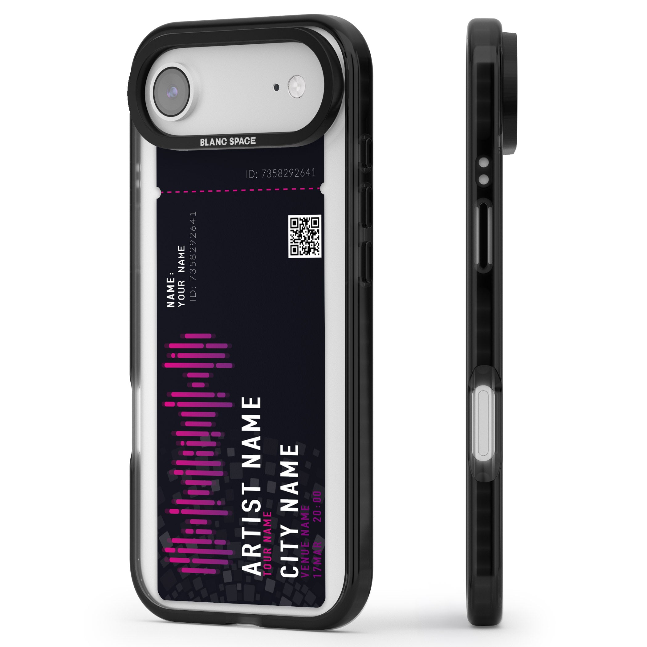 Personalised Concert Ticket iPhone 17 Air Impact Pro Black Phone Case Side Profile