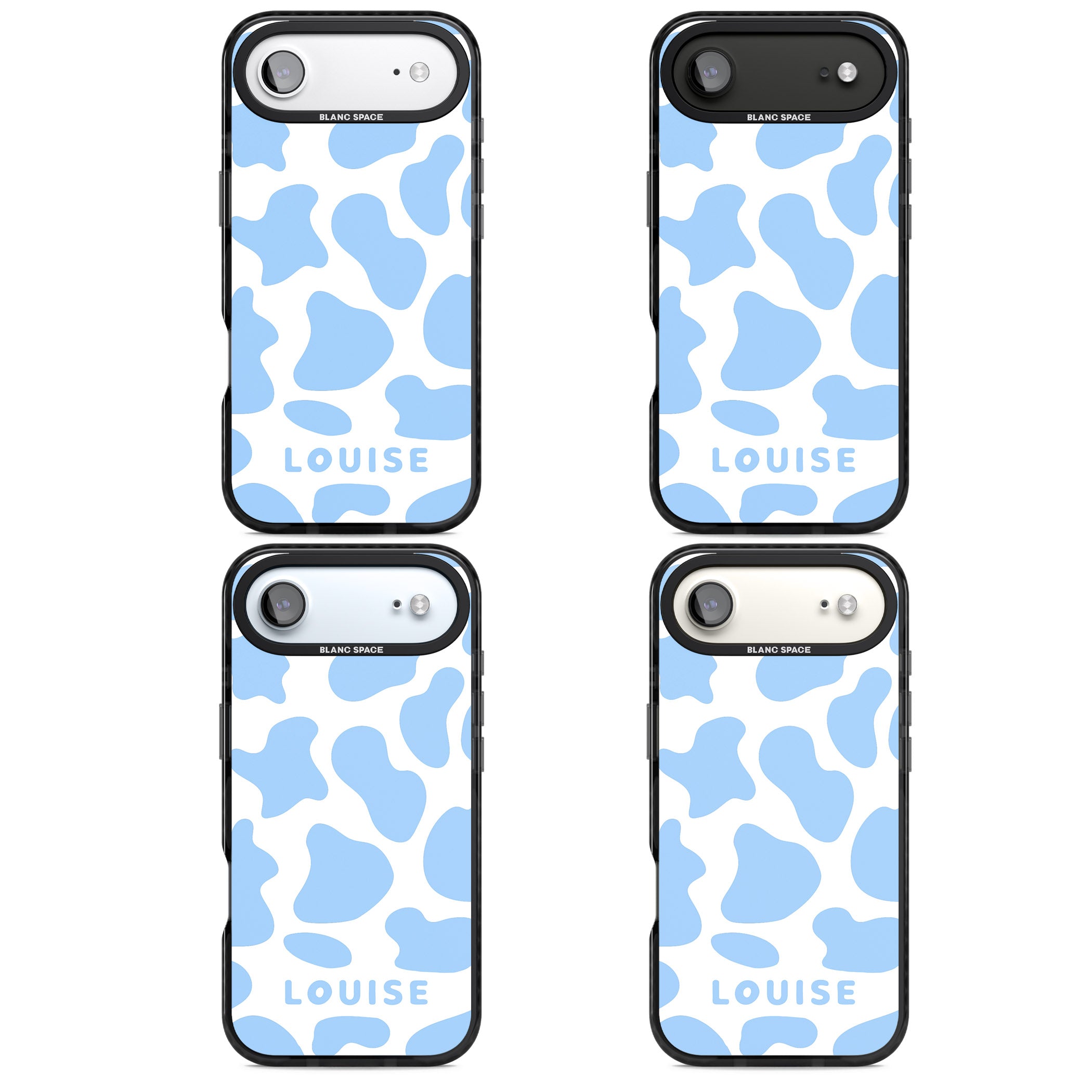 Personalised Blue And White Cow Print iPhone 17 Air Impact Pro Black Phone Case APT Impact Protection