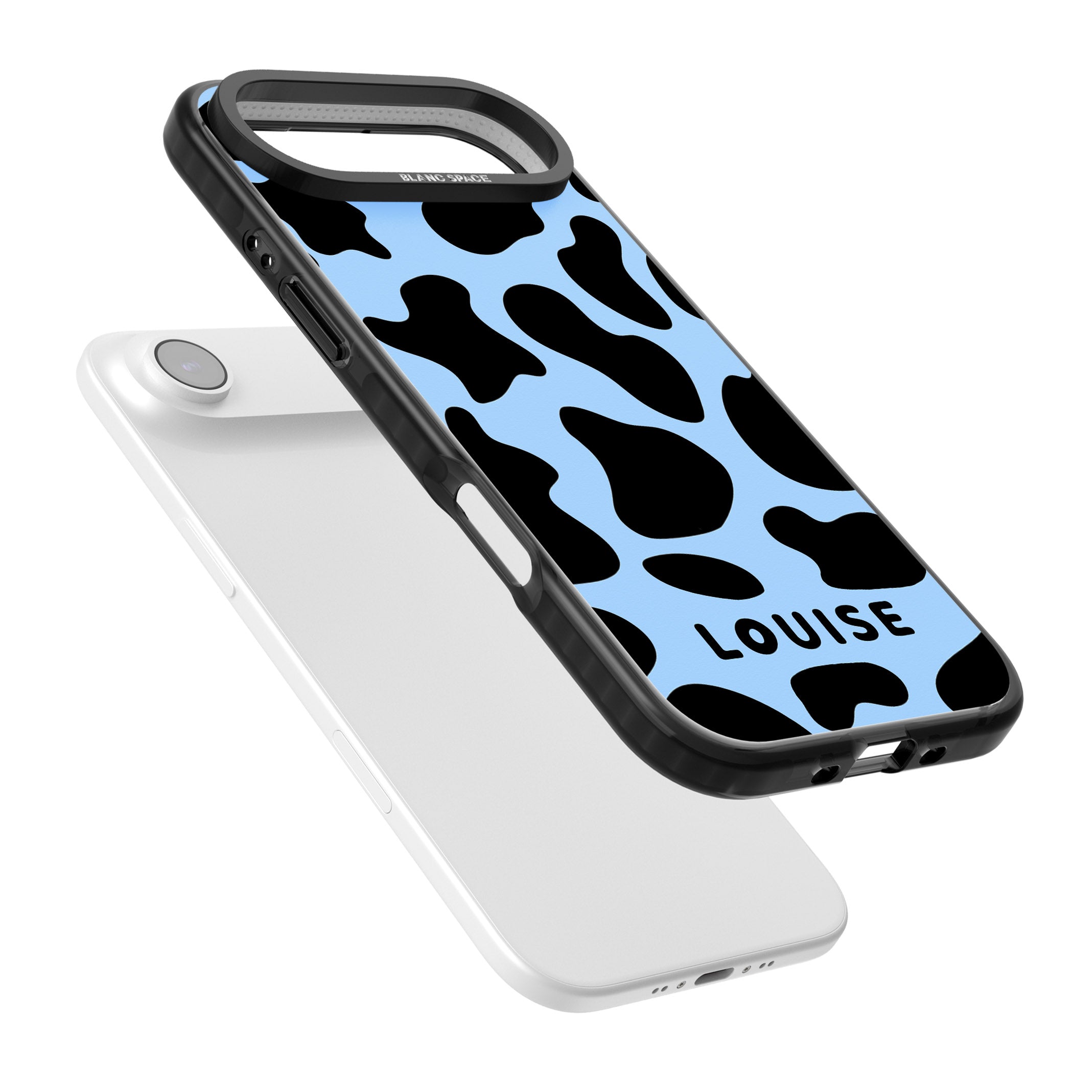 Personalised Blue And Black Cow Print iPhone 17 Air Impact Pro Black Phone Case Colours