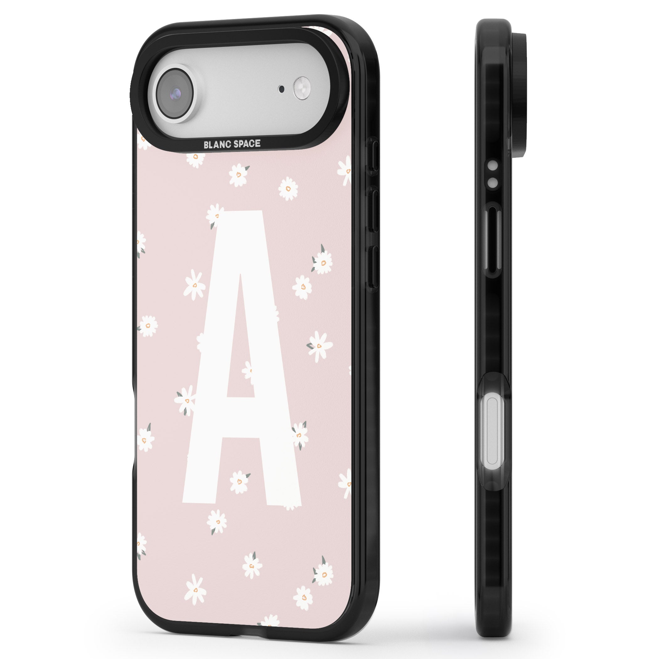 Personalised Pink Daisy Initial iPhone 17 Air Impact Pro Black Phone Case Side Profile