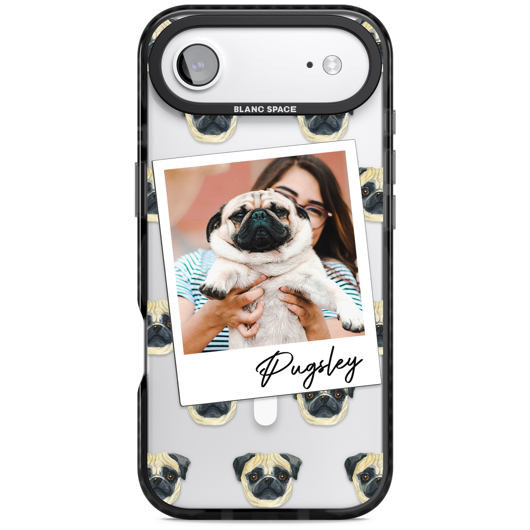 Personalised Pug Instant Camera Photo iPhone 17 Air Impact Pro Black Phone Case
