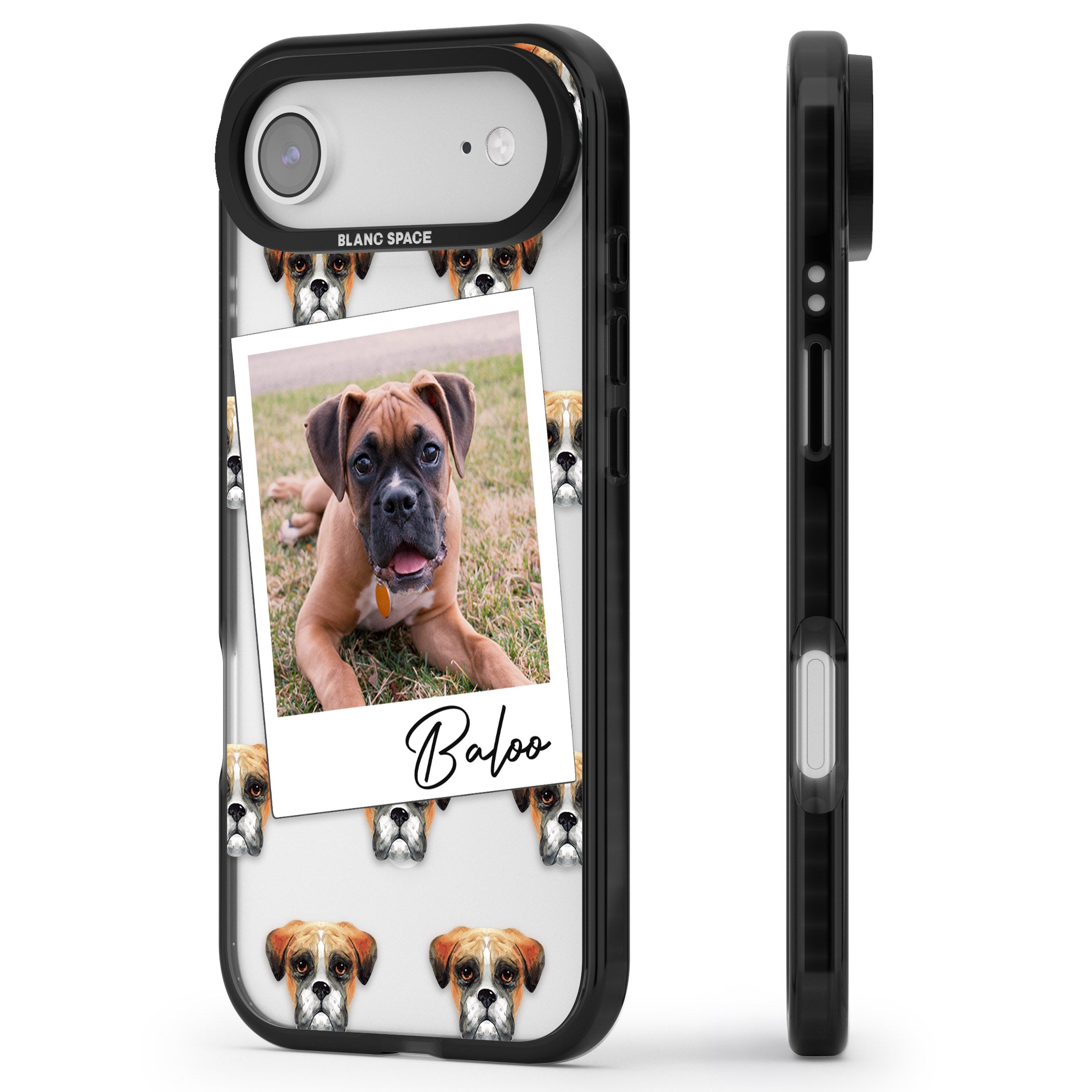 Personalised Boxer Instant Camera Photo iPhone 17 Air Impact Pro Black Phone Case Side Profile