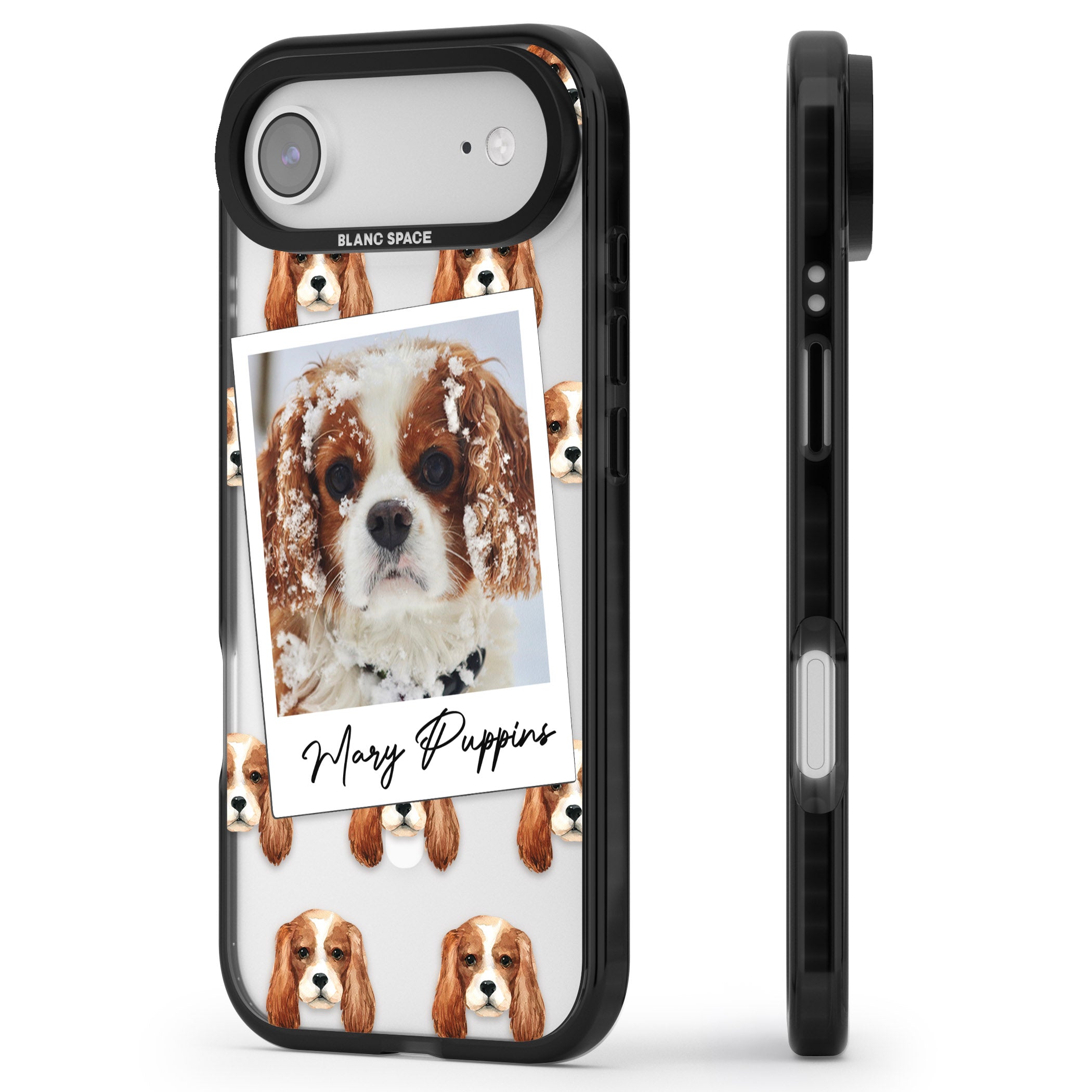 Personalised Cavalier King Charles Instant Camera Photo iPhone 17 Air Impact Pro Black Phone Case Side Profile