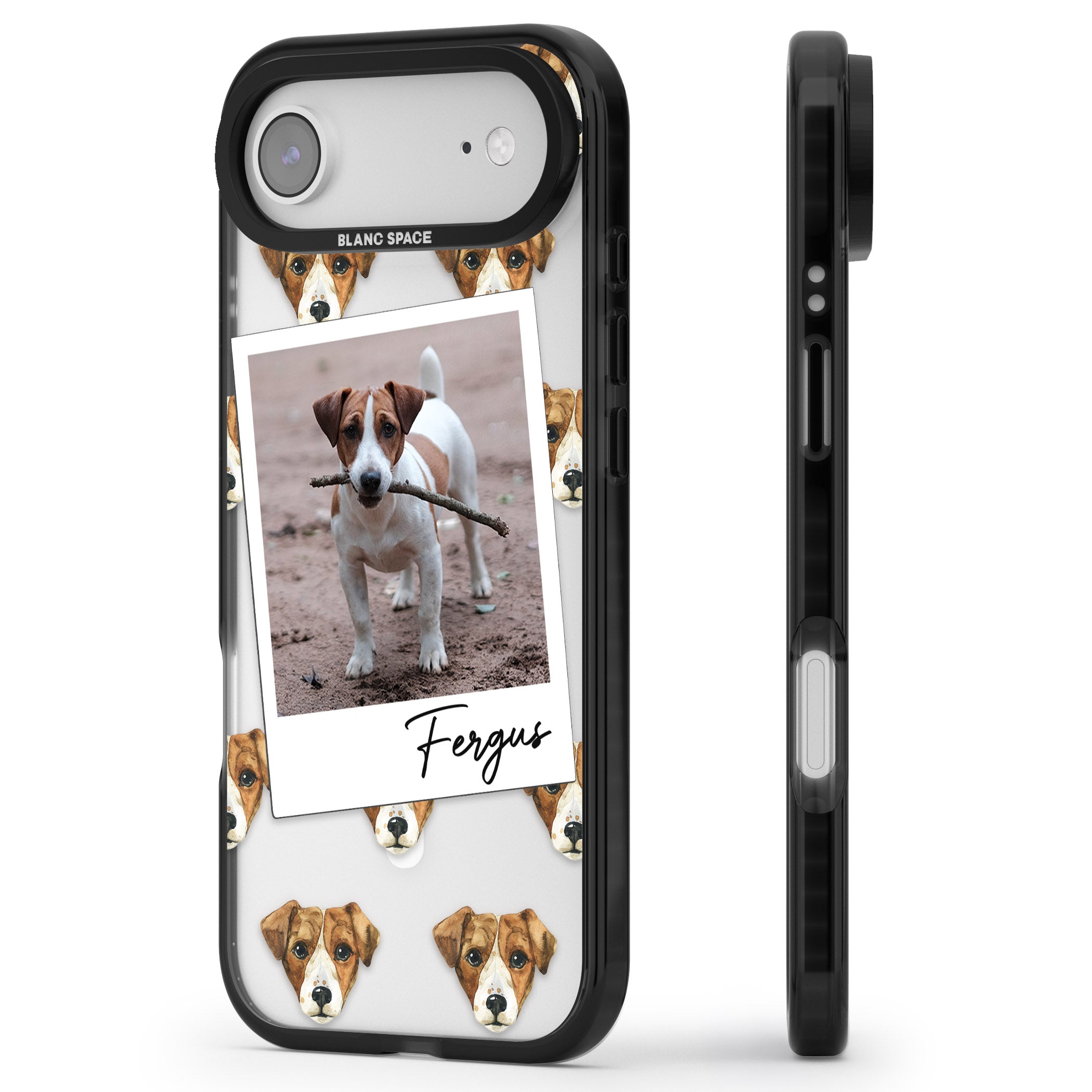 Personalised Jack Russell Instant Camera Photo iPhone 17 Air Impact Pro Black Phone Case Side Profile