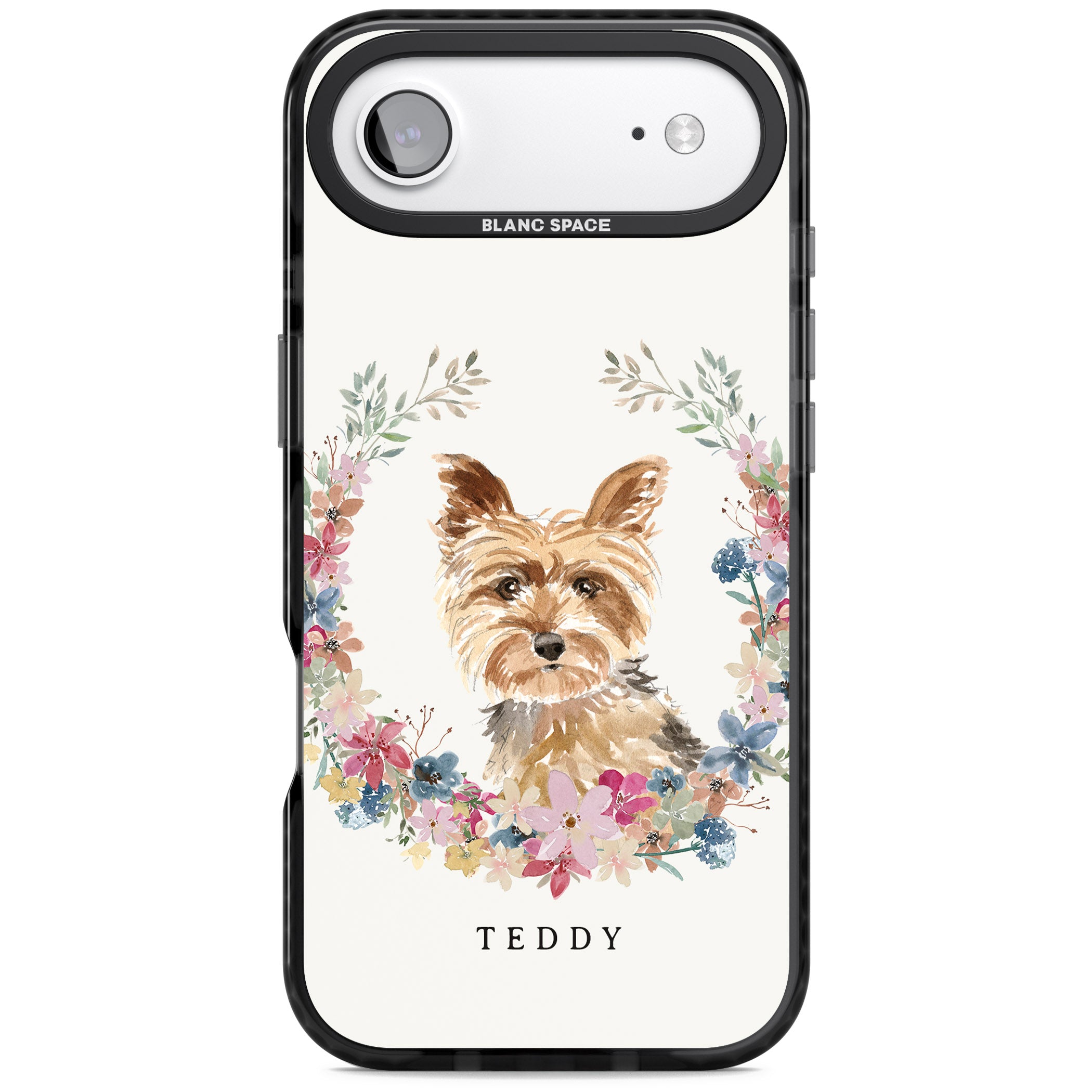 Personalised Yorkshire Terrier Floral Portrait iPhone 17 Air Impact Pro Black Phone Case