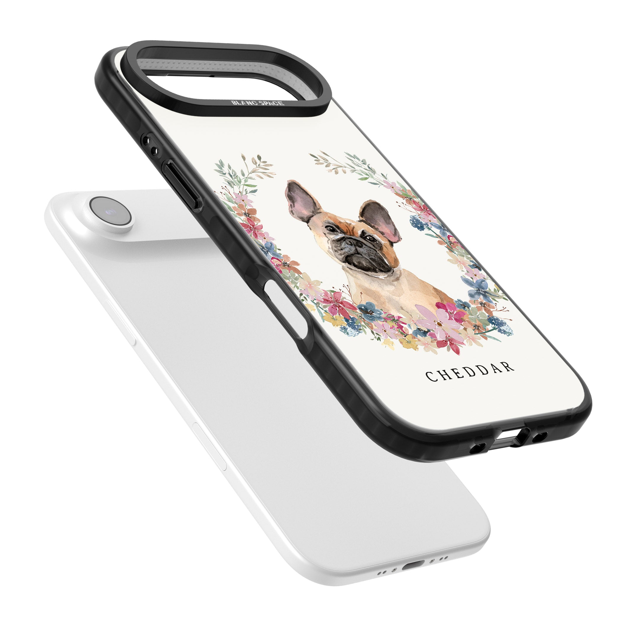Personalised Tan French Bulldog Floral Portrait iPhone 17 Air Impact Pro Black Phone Case Colours
