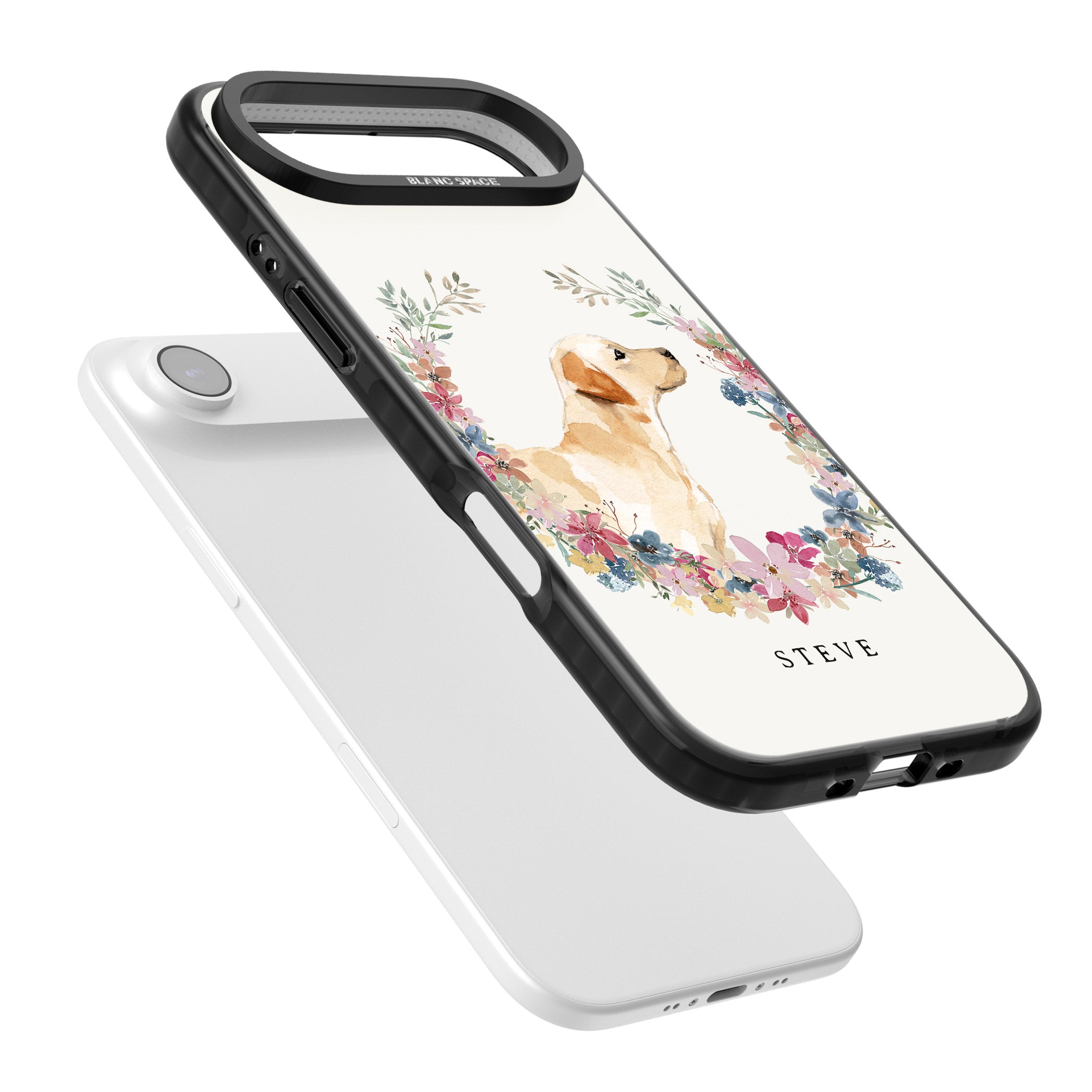 Personalised Yellow Labrador Floral Portrait iPhone 17 Air Impact Pro Black Phone Case Colours