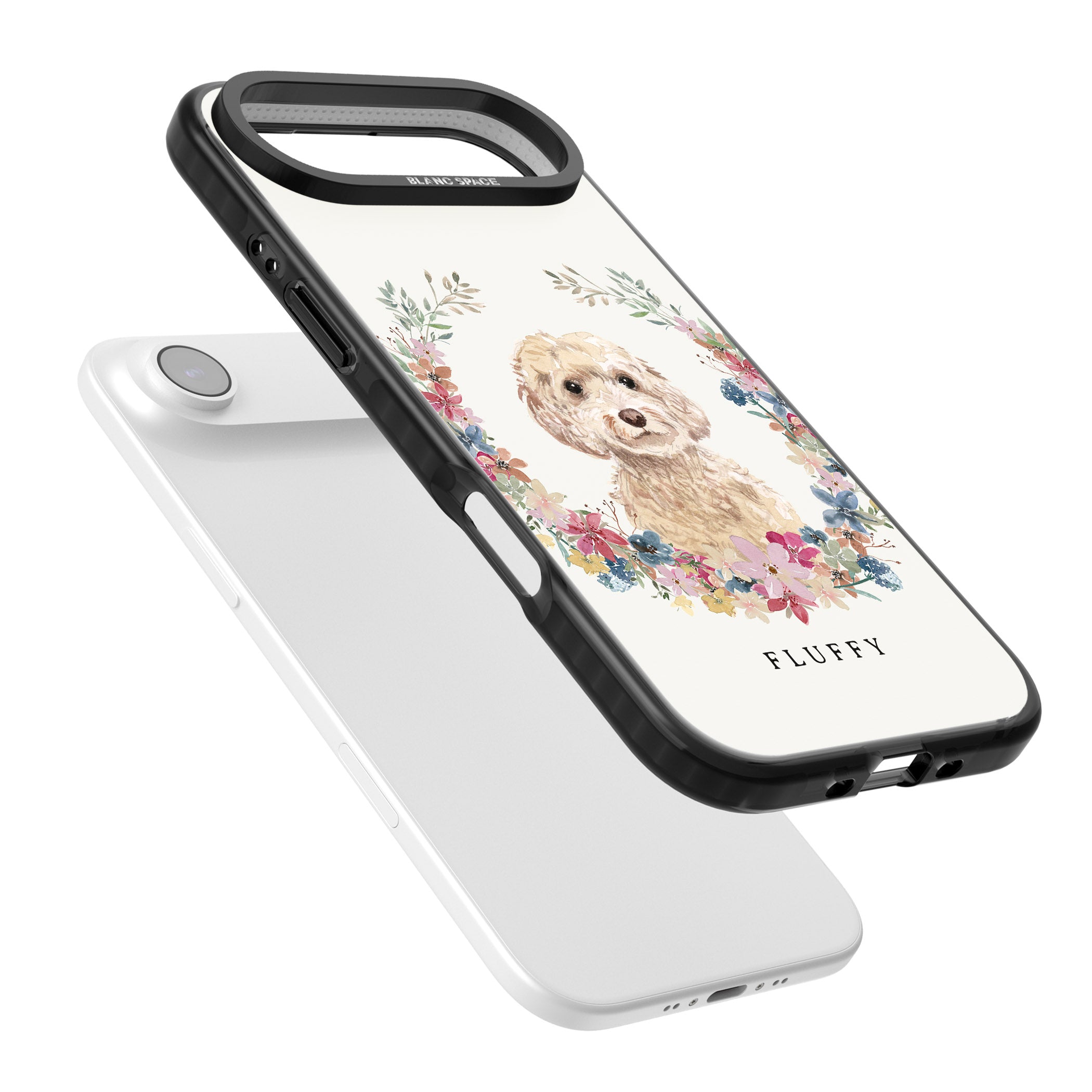 Personalised Champagne Cockapoo Floral Portrait iPhone 17 Air Impact Pro Black Phone Case Colours