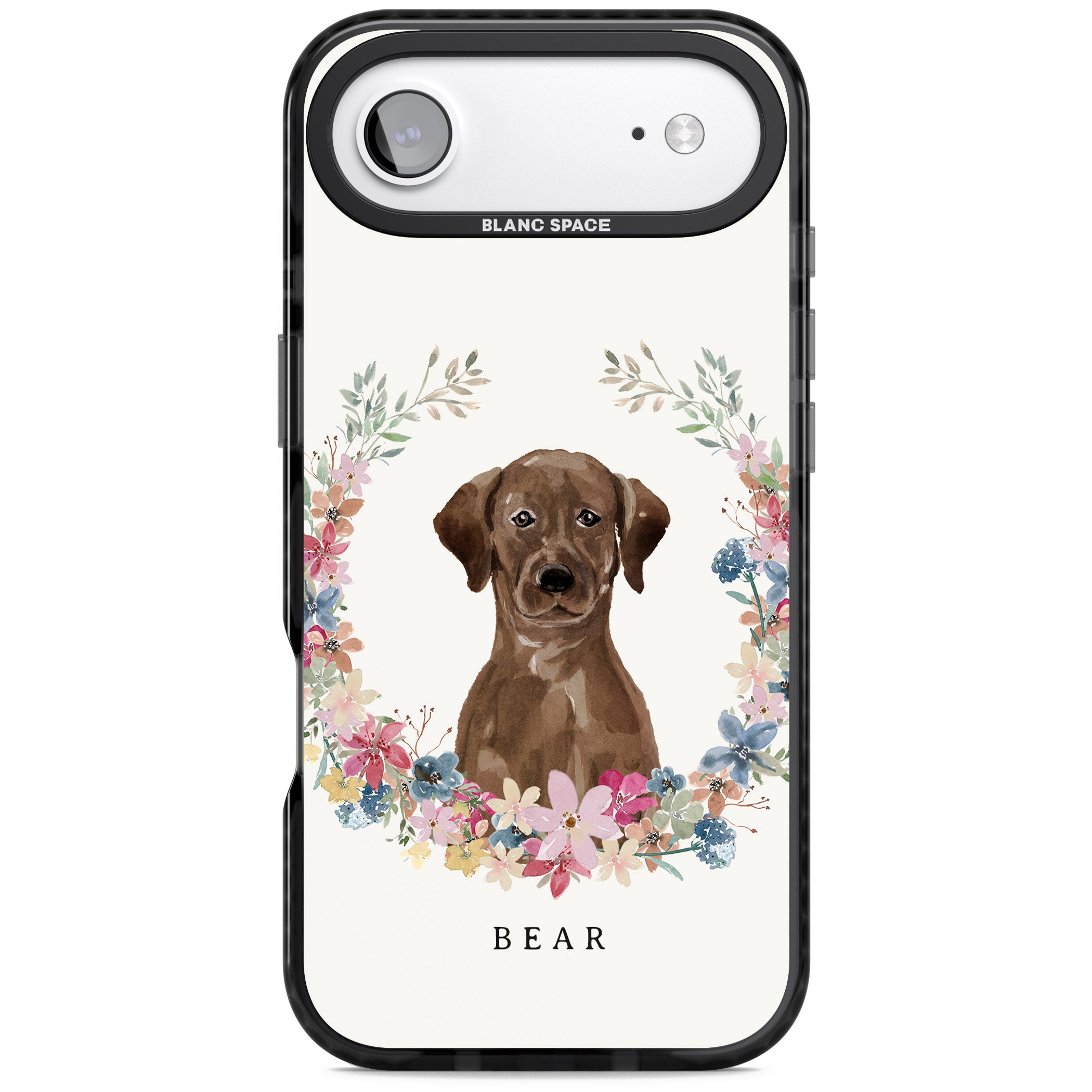 Personalised Chocolate Labrador Floral Portrait iPhone 17 Air Impact Pro Black Phone Case