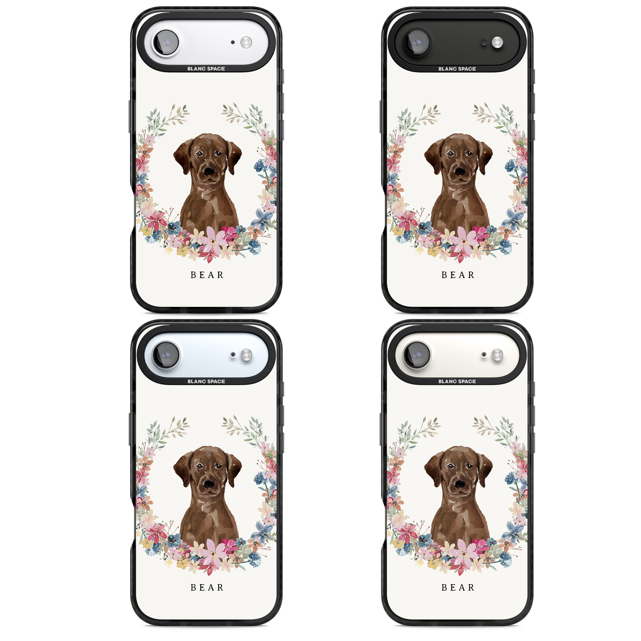 Personalised Chocolate Labrador Floral Portrait iPhone 17 Air Impact Pro Black Phone Case APT Impact Protection
