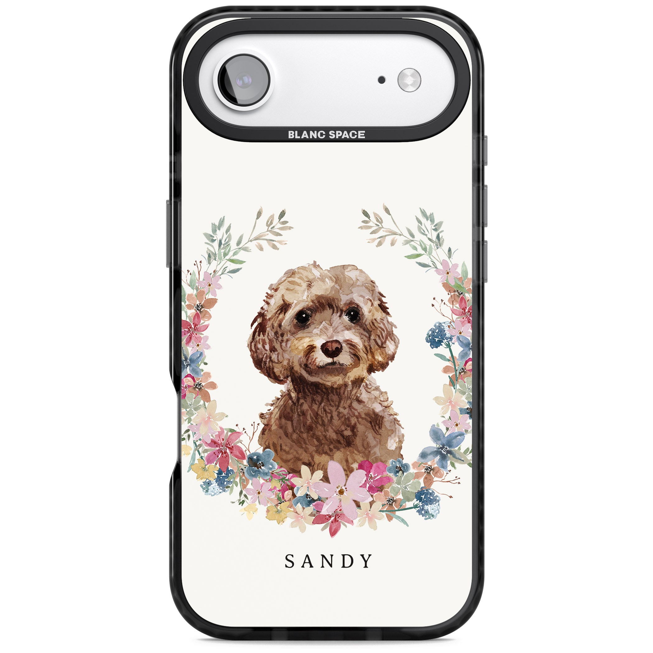 Personalised Brown Cockapoo Floral Portrait iPhone 17 Air Impact Pro Black Phone Case