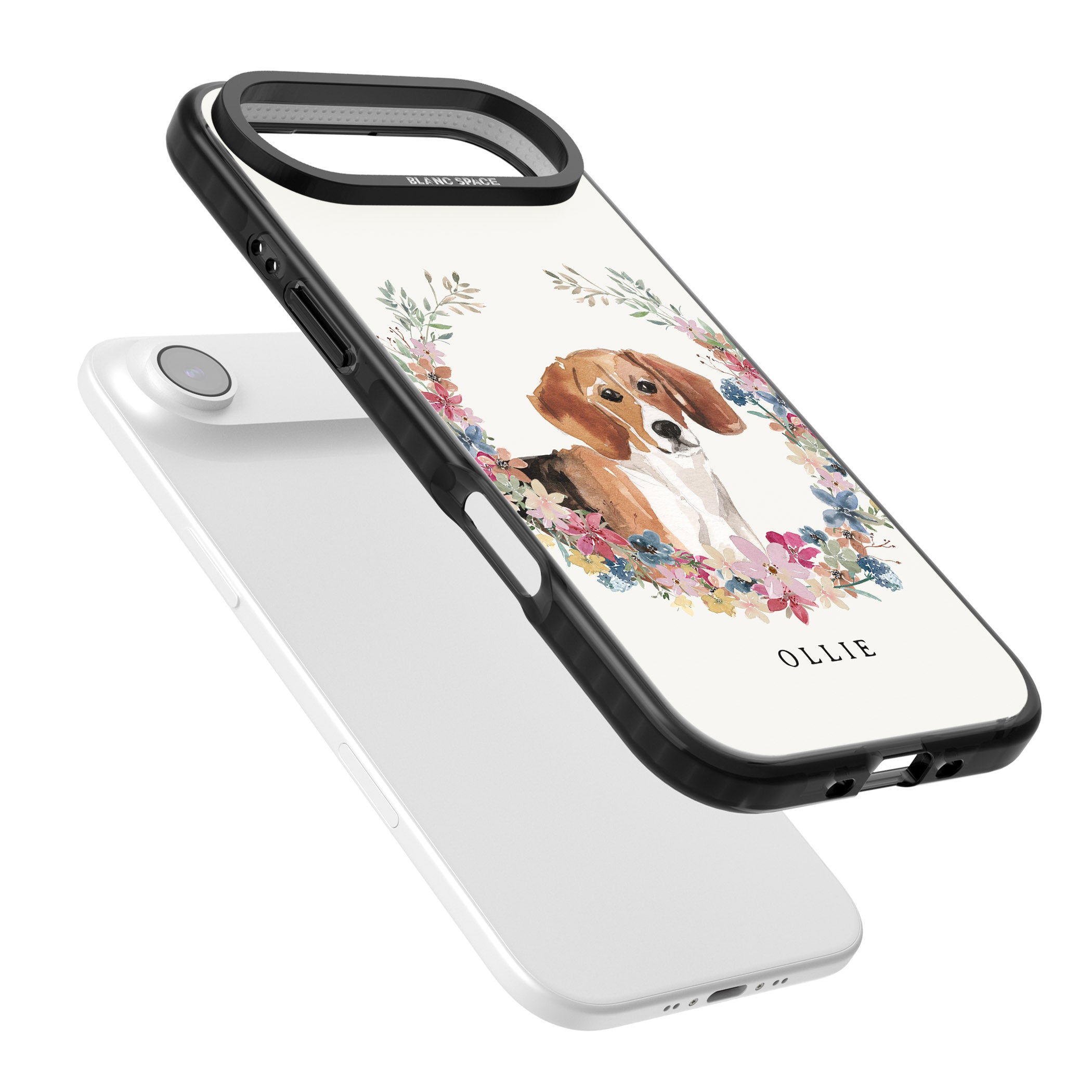 Personalised Beagle Floral Portrait iPhone 17 Air Impact Pro Black Phone Case Colours