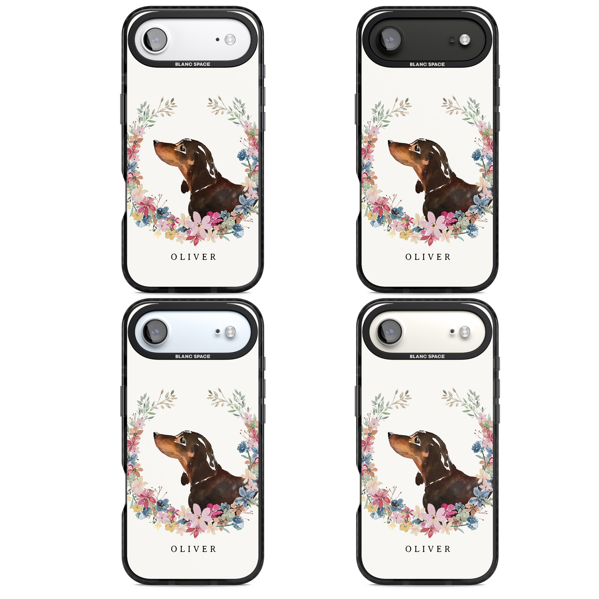 Personalised Black & Tan Dachshund Floral Portrait iPhone 17 Air Impact Pro Black Phone Case APT Impact Protection