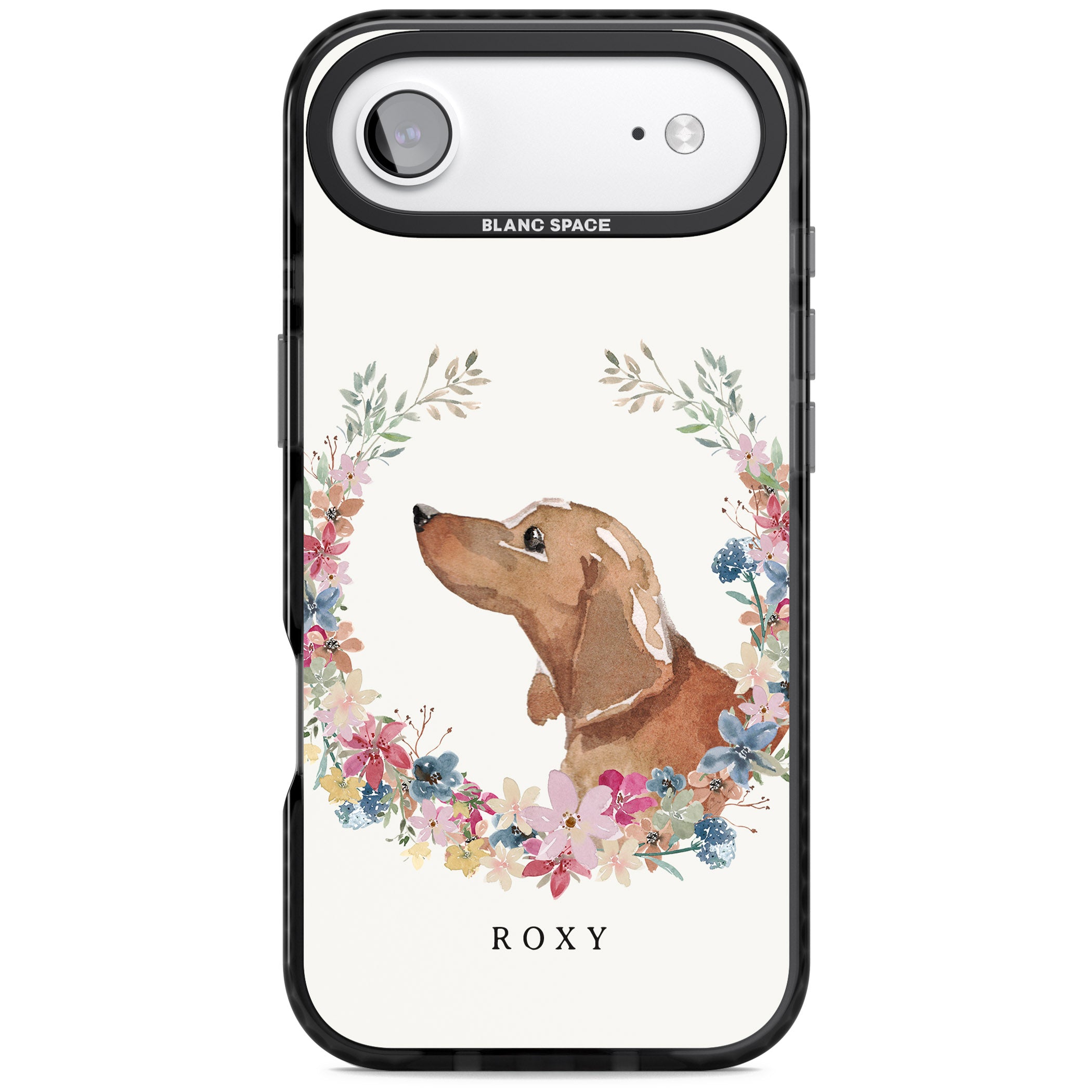 Personalised Tan Dachshund Floral Portrait iPhone 17 Air Impact Pro Black Phone Case
