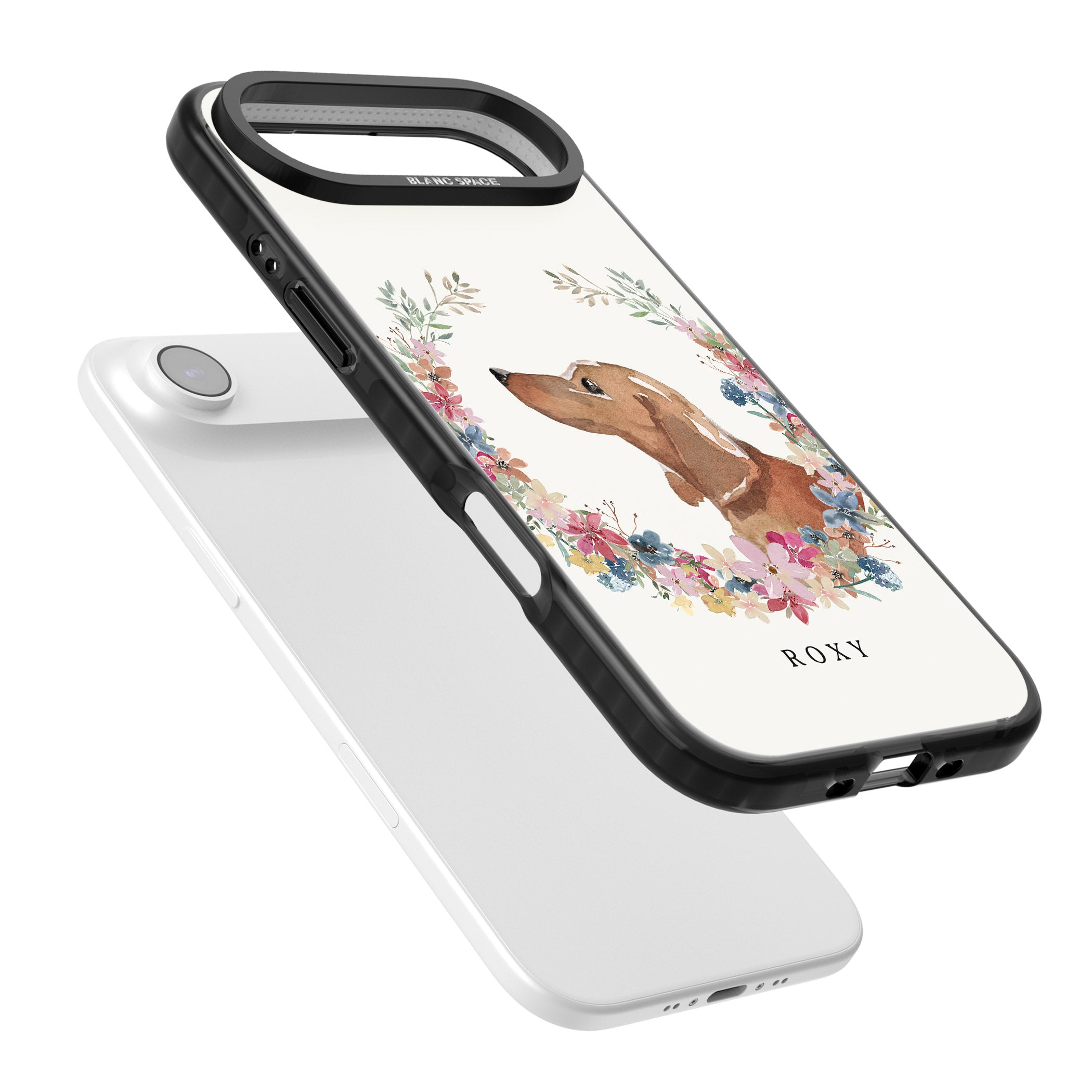 Personalised Tan Dachshund Floral Portrait iPhone 17 Air Impact Pro Black Phone Case Colours