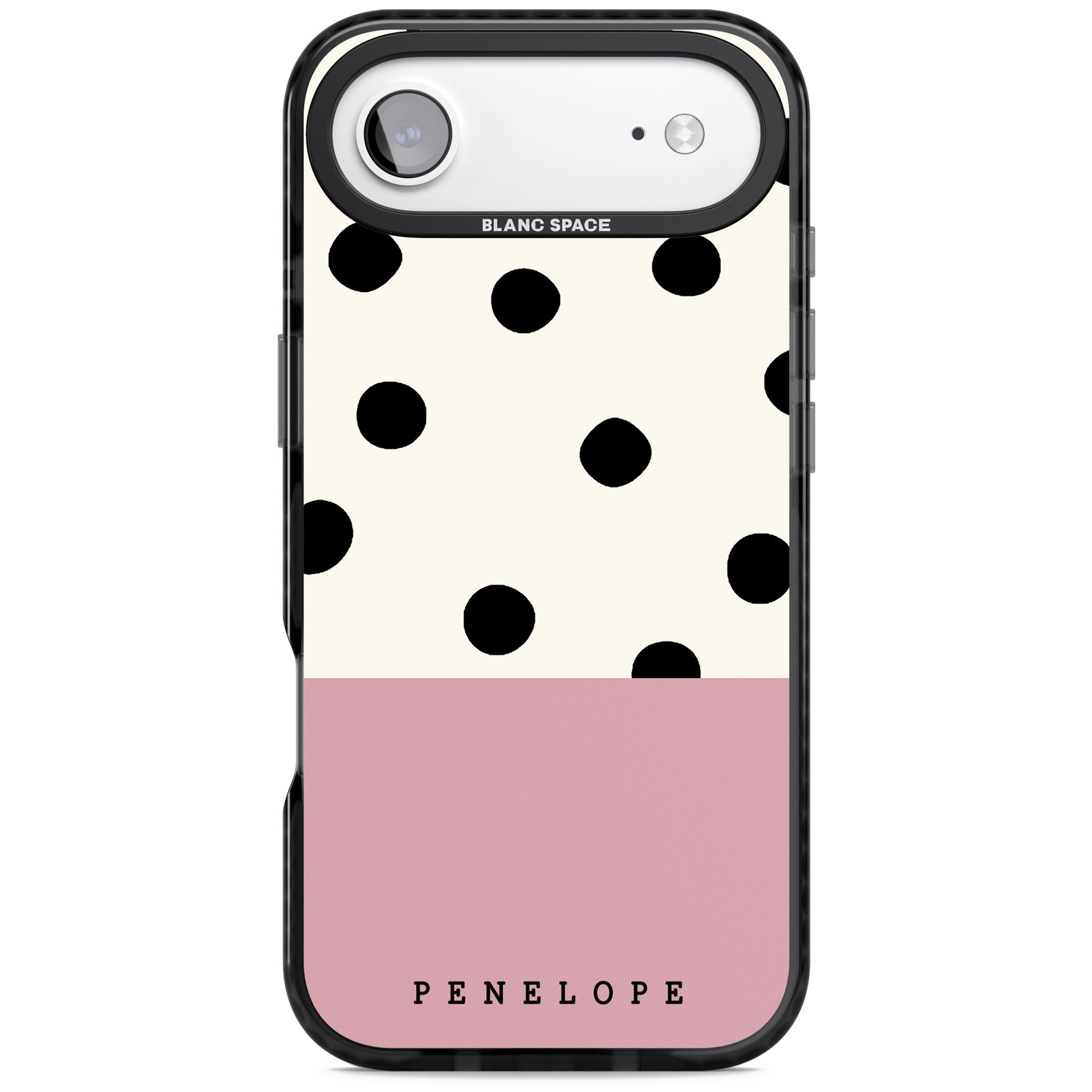 Personalised Pink Border Polka Dot iPhone 17 Air Impact Pro Black Phone Case