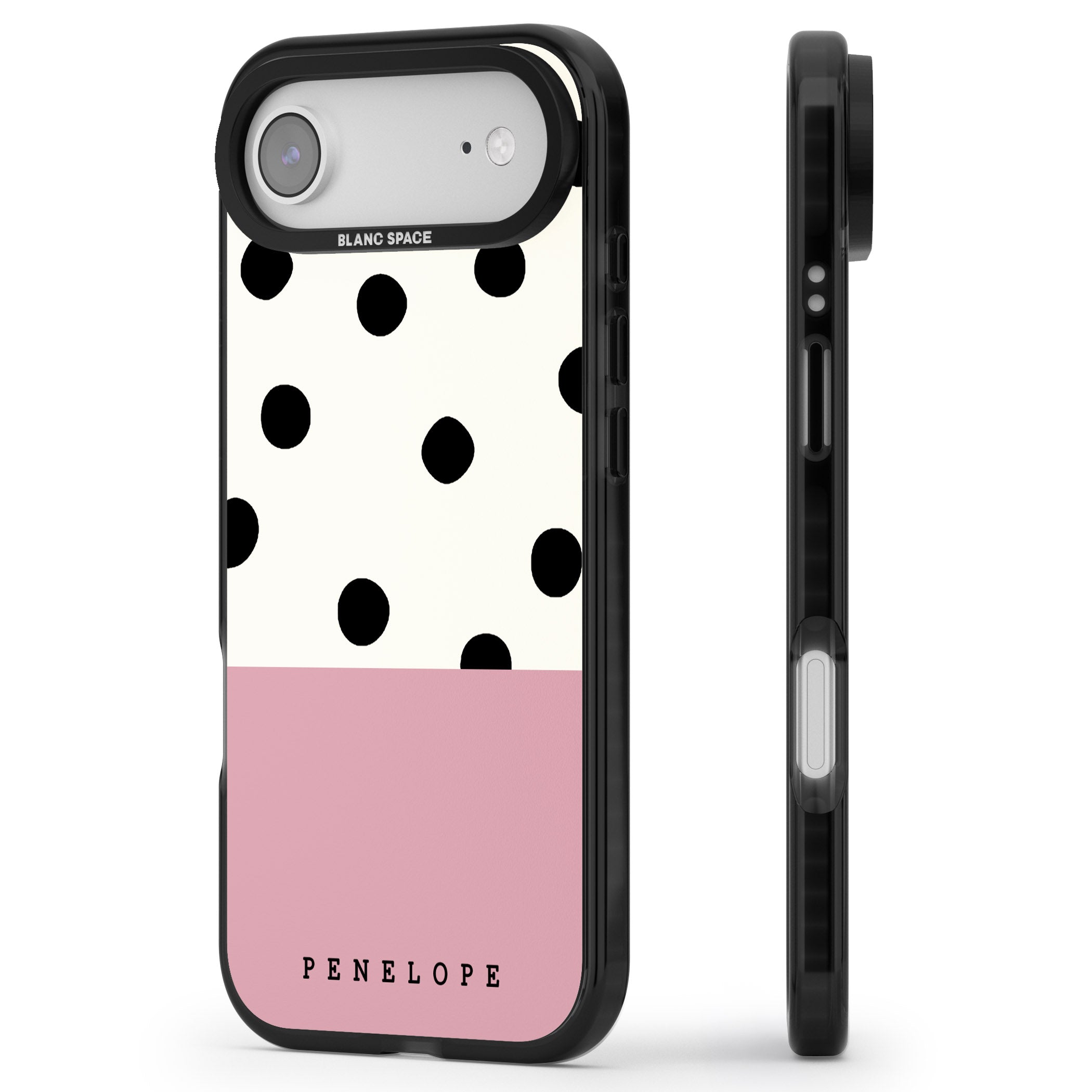 Personalised Pink Border Polka Dot iPhone 17 Air Impact Pro Black Phone Case Side Profile
