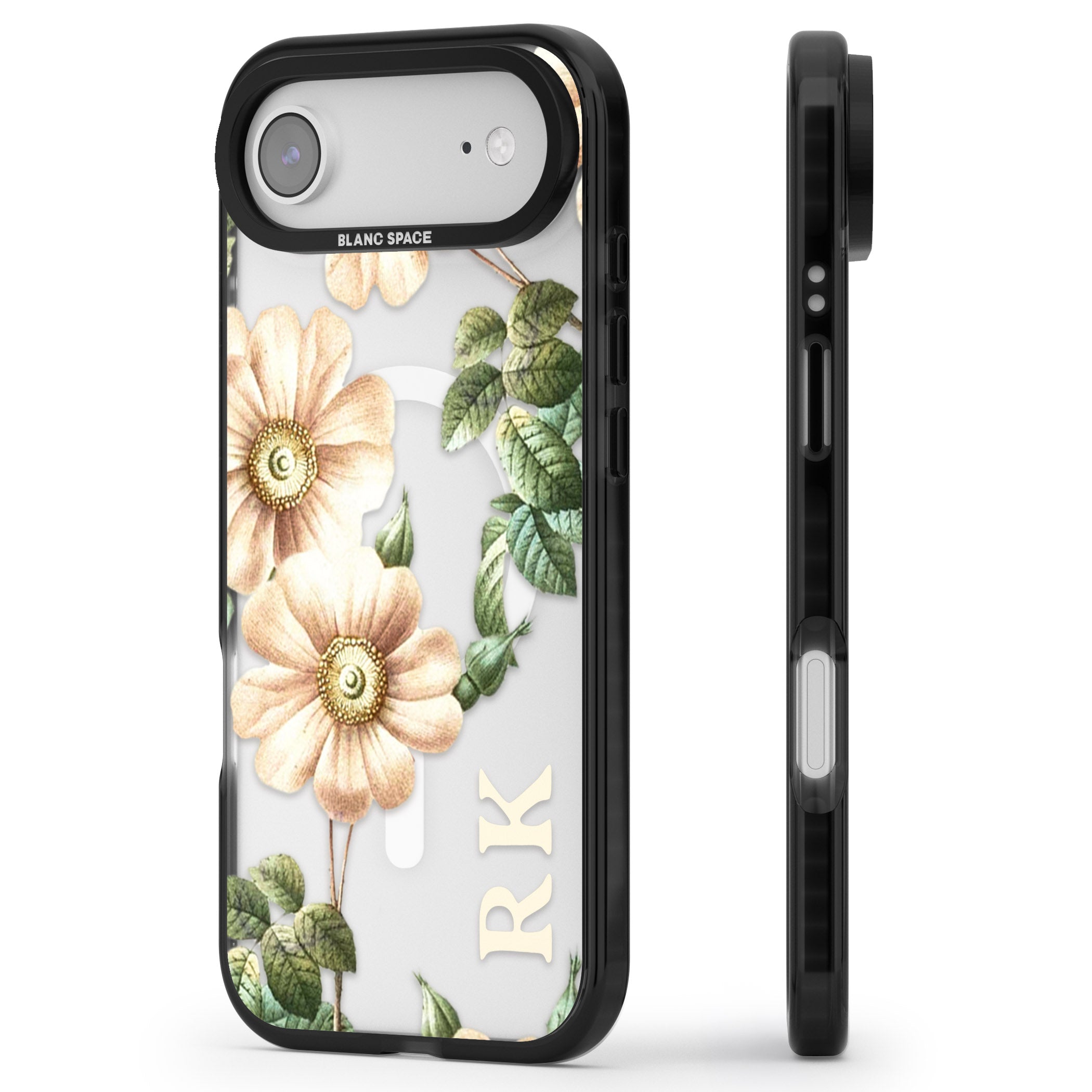 Personalised Vintage Floral Anemone iPhone 17 Air Impact Pro Black Phone Case Side Profile