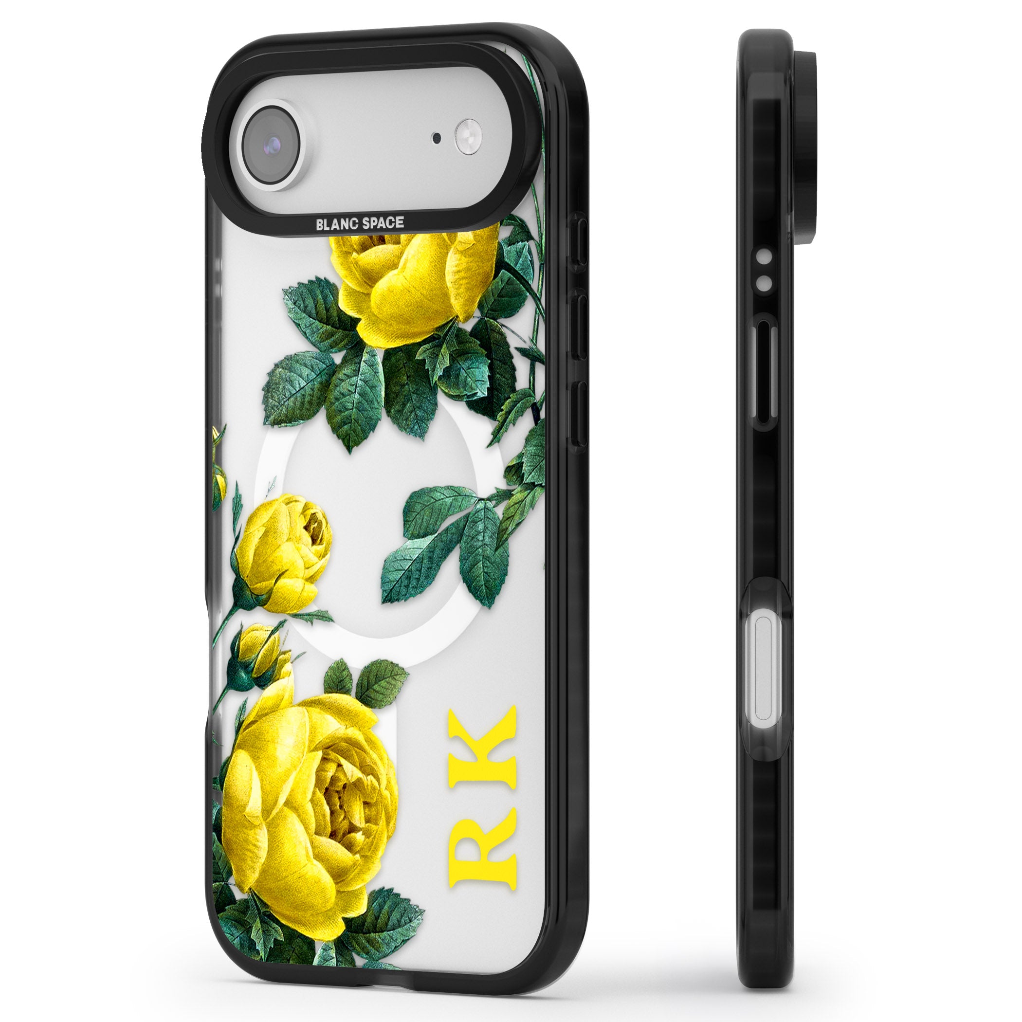 Personalised Vintage Floral Yellow Roses iPhone 17 Air Impact Pro Black Phone Case Side Profile