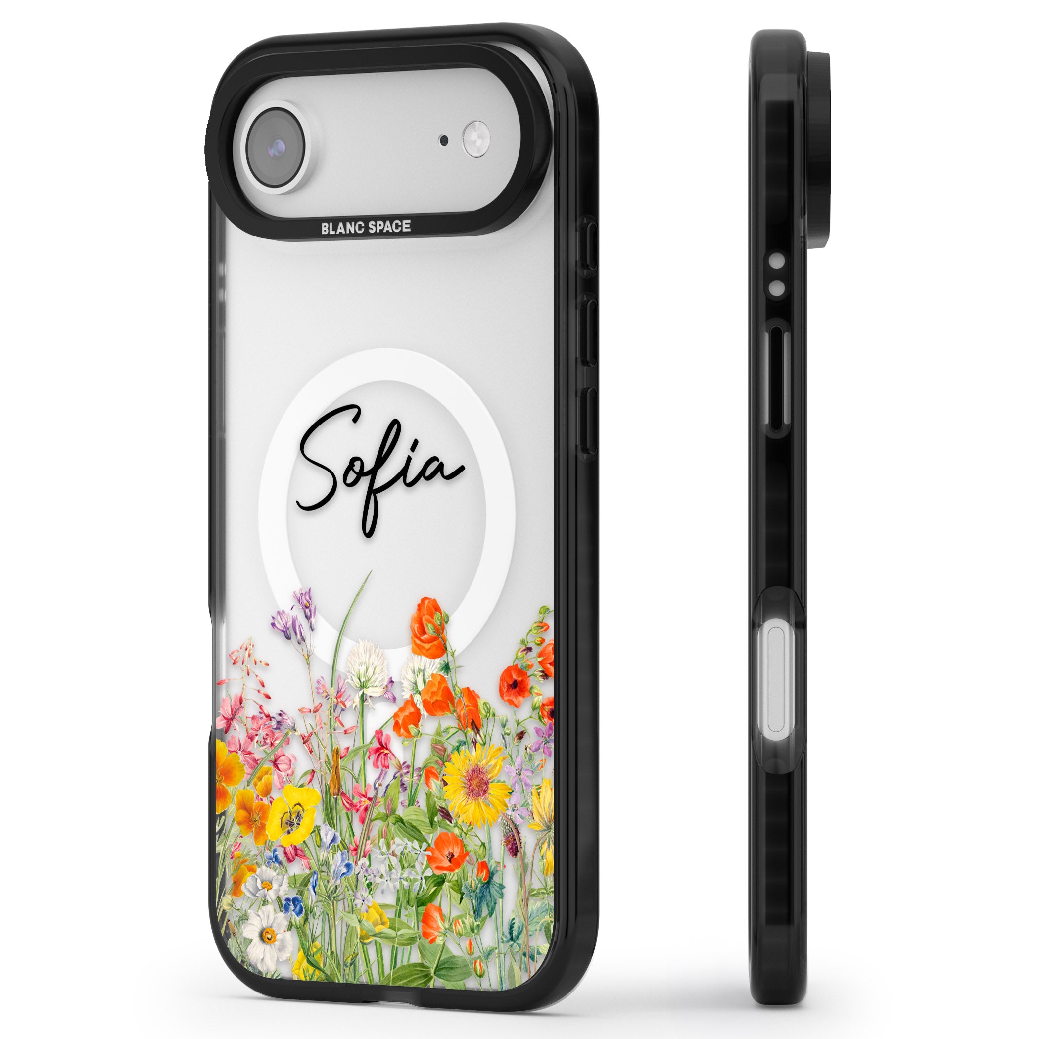 Personalised Summer Wildflowers iPhone 17 Air Impact Pro Black Phone Case Side Profile
