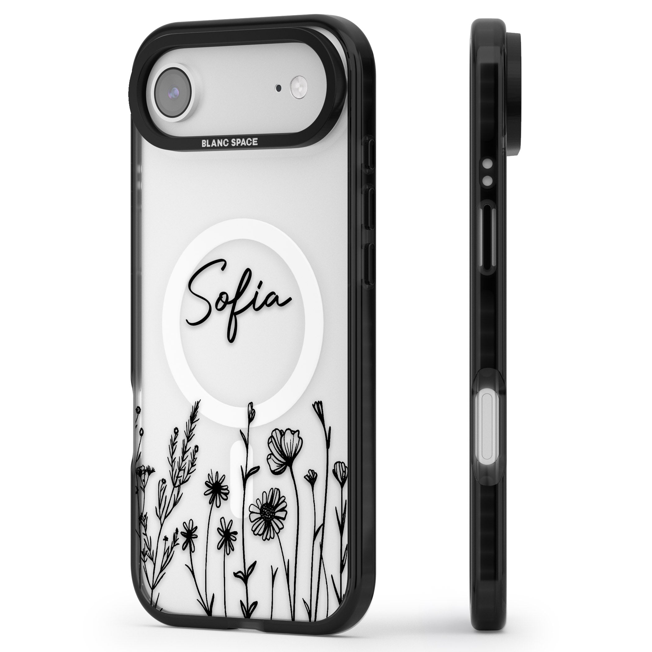 Personalised Black Wildflowers iPhone 17 Air Impact Pro Black Phone Case Side Profile