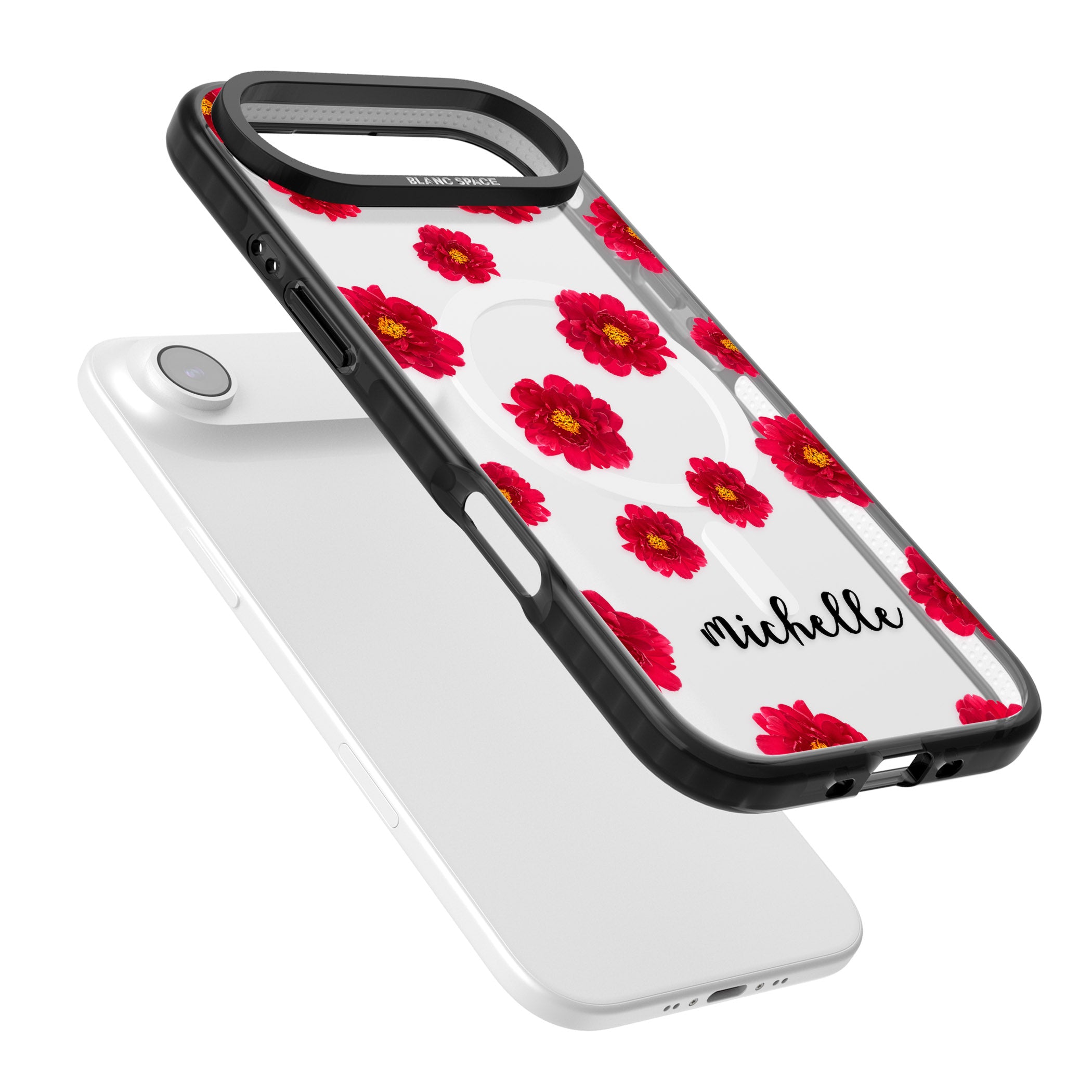 Personalised Red Peonies & Cursive iPhone 17 Air Impact Pro Black Phone Case Colours