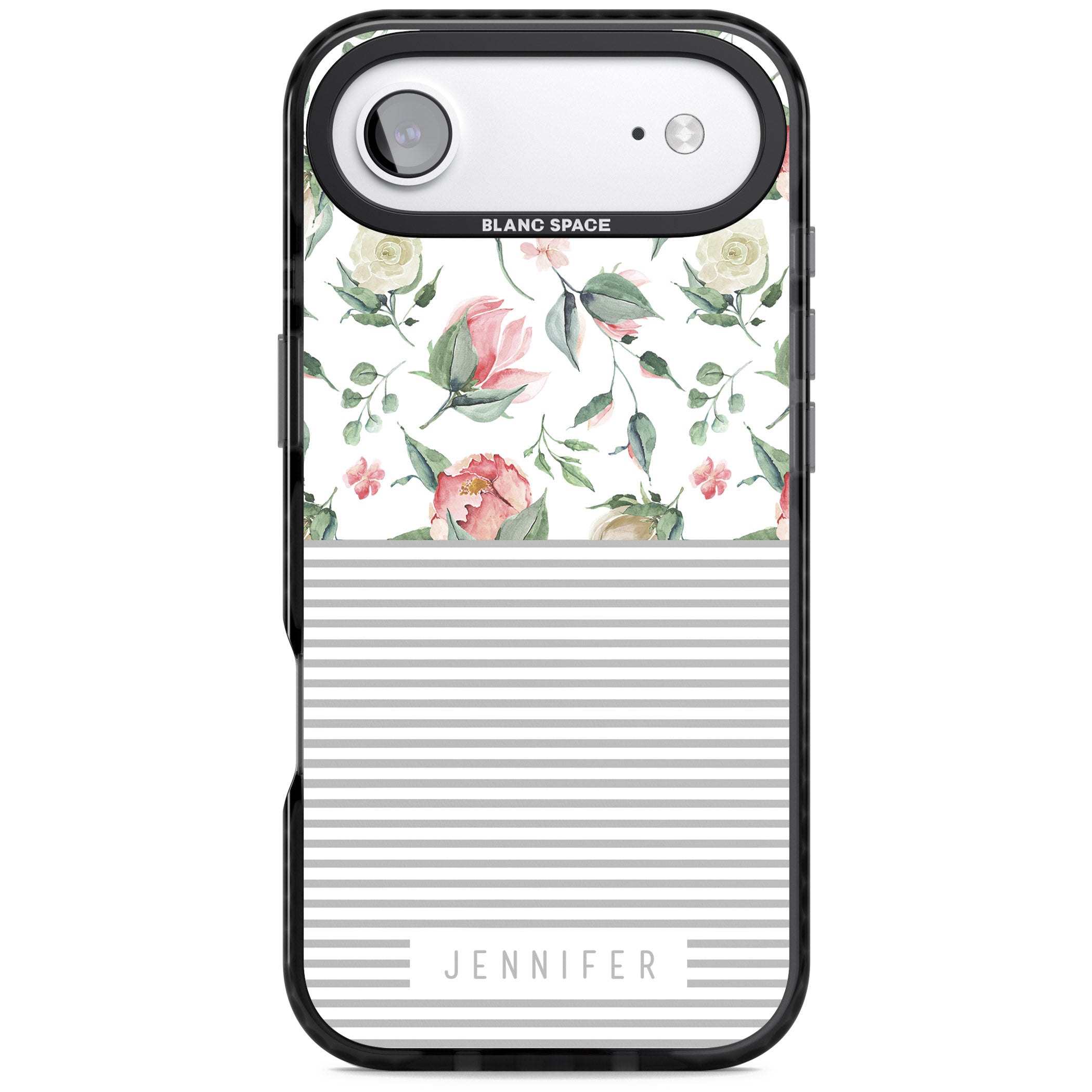 Personalised Light Floral Pattern & Stripes iPhone 17 Air Impact Pro Black Phone Case