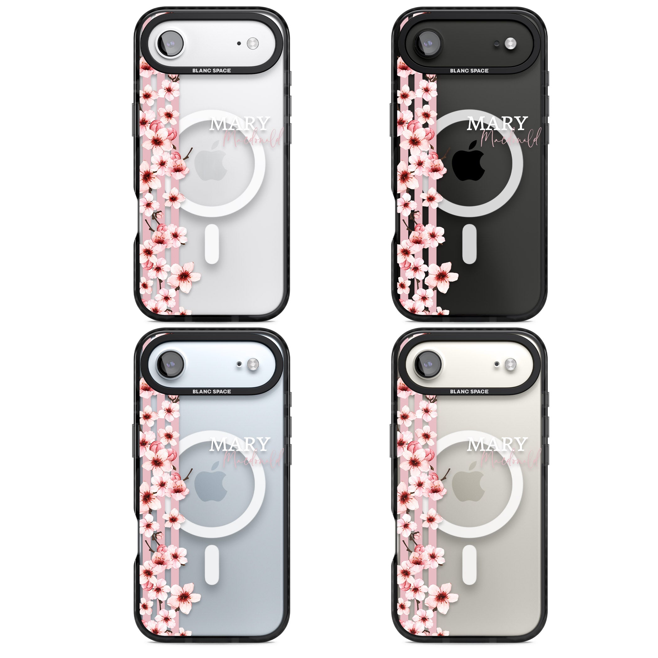 Personalised Cherry Blossom Stripes iPhone 17 Air Impact Pro Black Phone Case APT Impact Protection