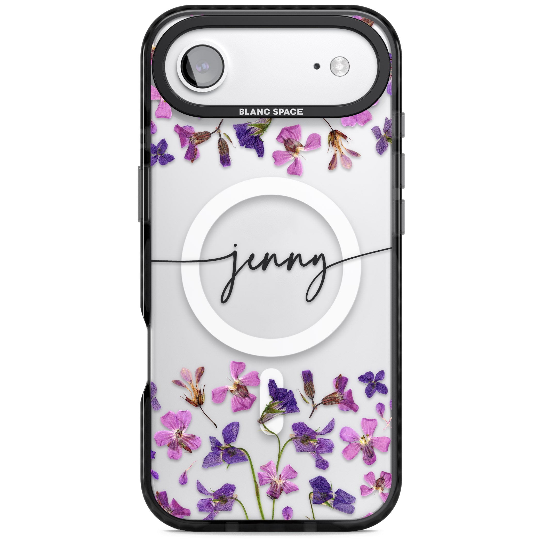 Personalised Purple Violets iPhone 17 Air Impact Pro Black Phone Case