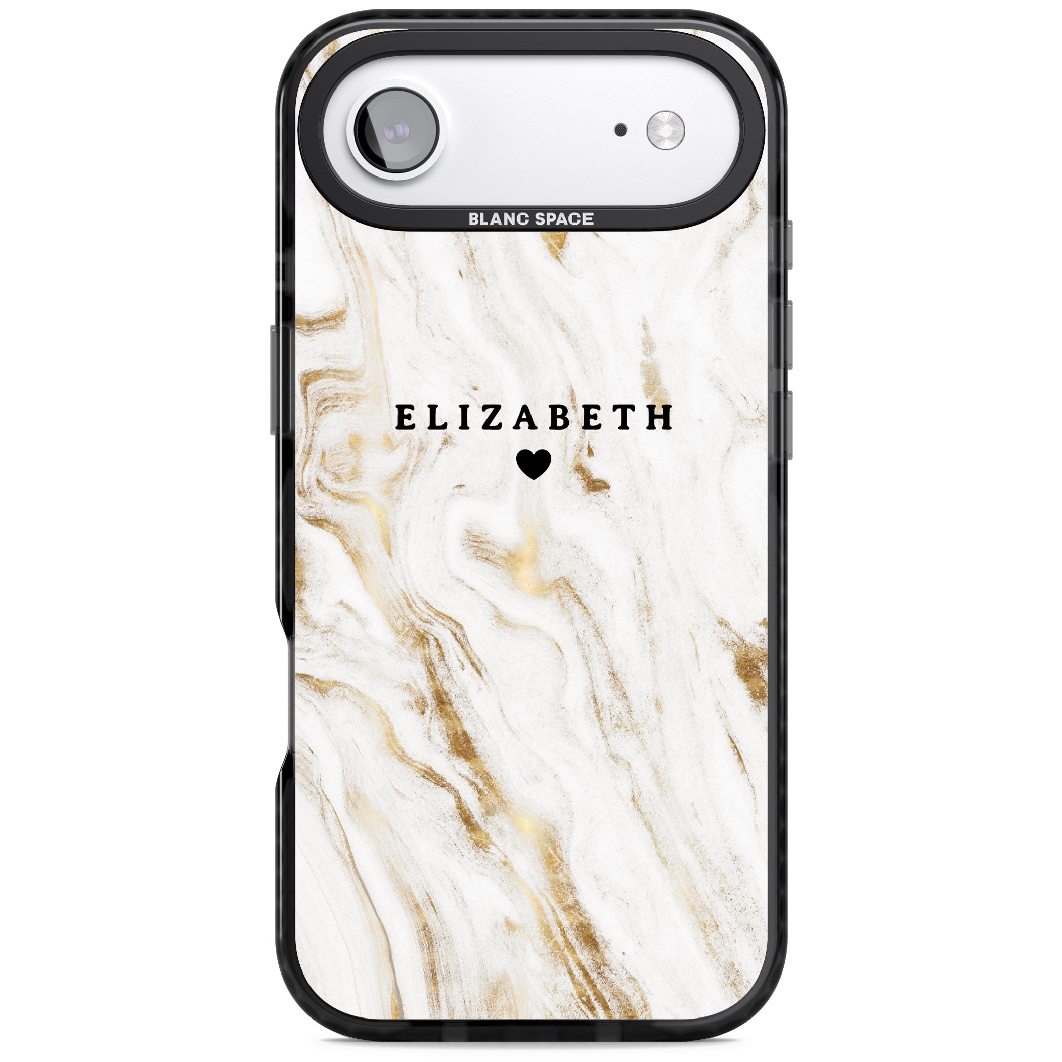 Personalised White & Gold Swirl Marble iPhone 17 Air Impact Pro Black Phone Case