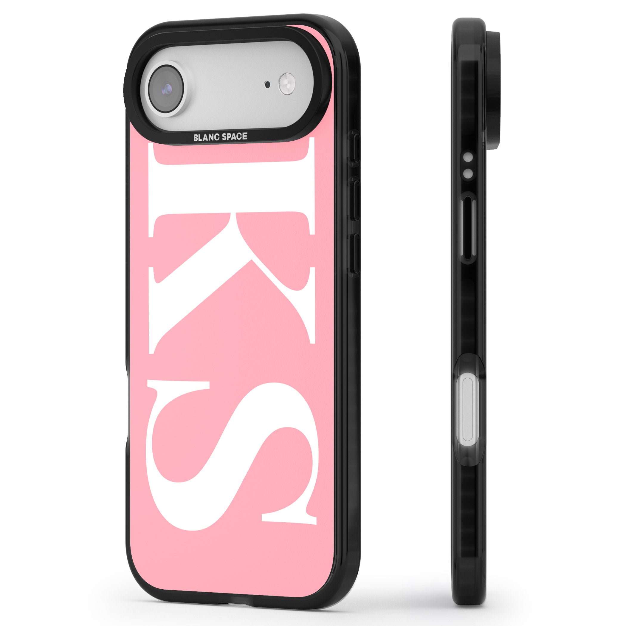 Personalised White & Pink Letters iPhone 17 Air Impact Pro Black Phone Case Side Profile