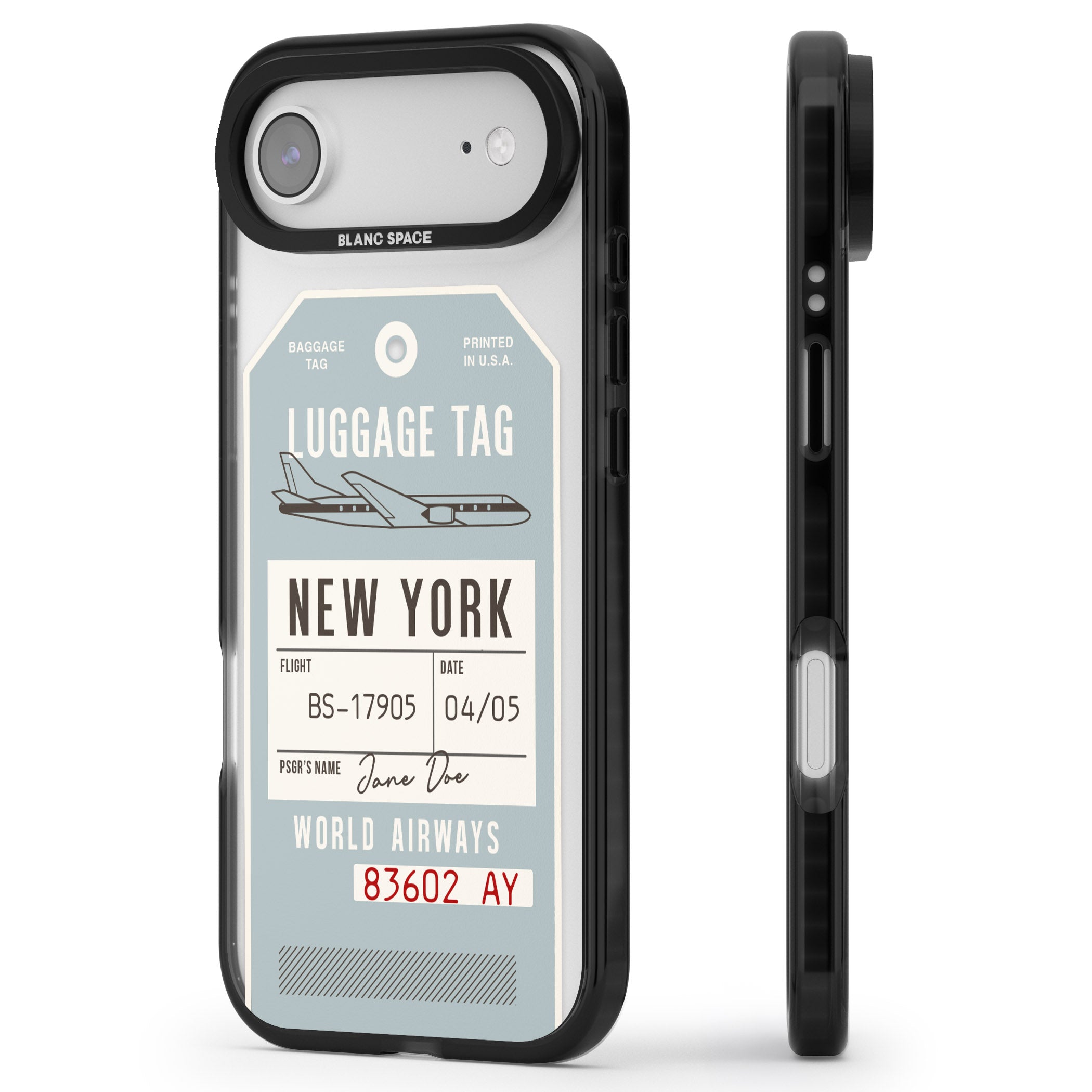 Personalised Vintage Usa Luggage Tag iPhone 17 Air Impact Pro Black Phone Case Side Profile