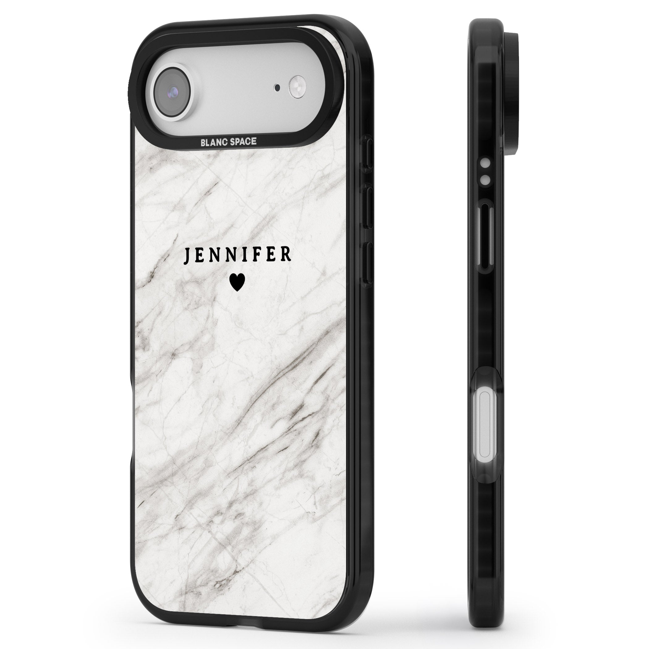 Personalised Light Grey Marble iPhone 17 Air Impact Pro Black Phone Case Side Profile