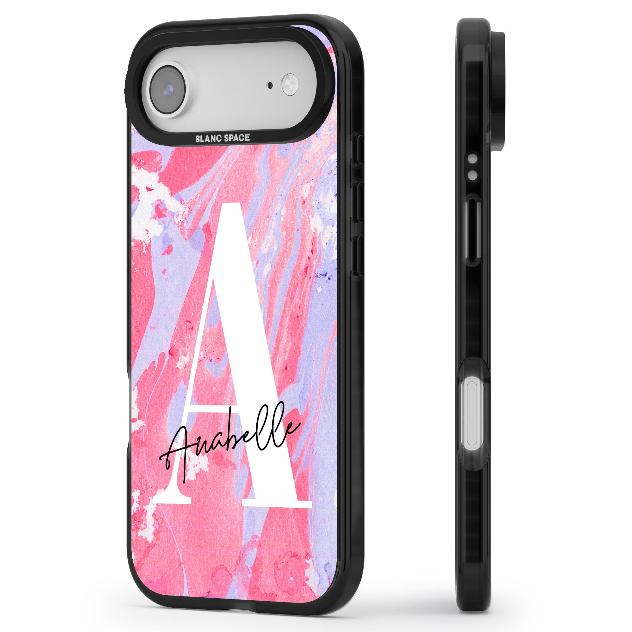 Personalised Pink & Purple Marble iPhone 17 Air Impact Pro Black Phone Case Side Profile