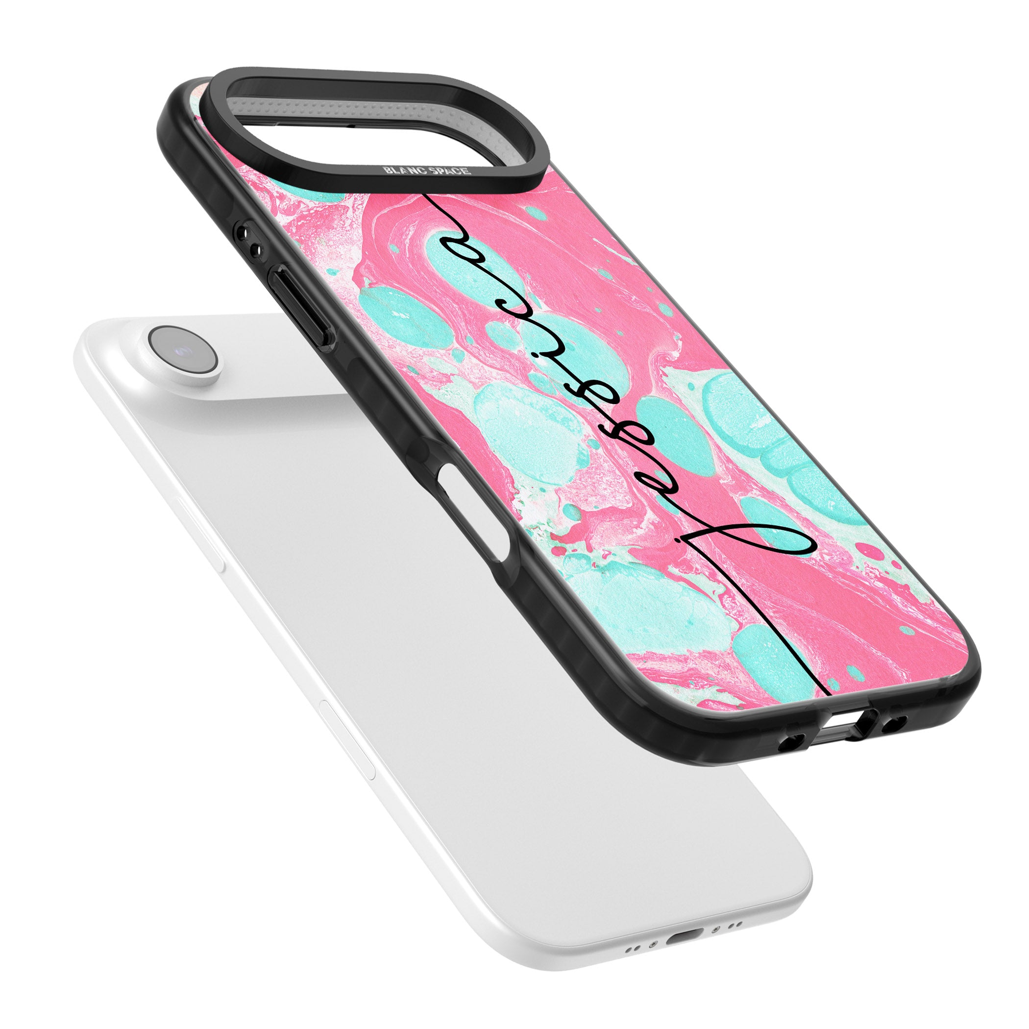 Personalised Turquoise & Pink Marbled iPhone 17 Air Impact Pro Black Phone Case Colours