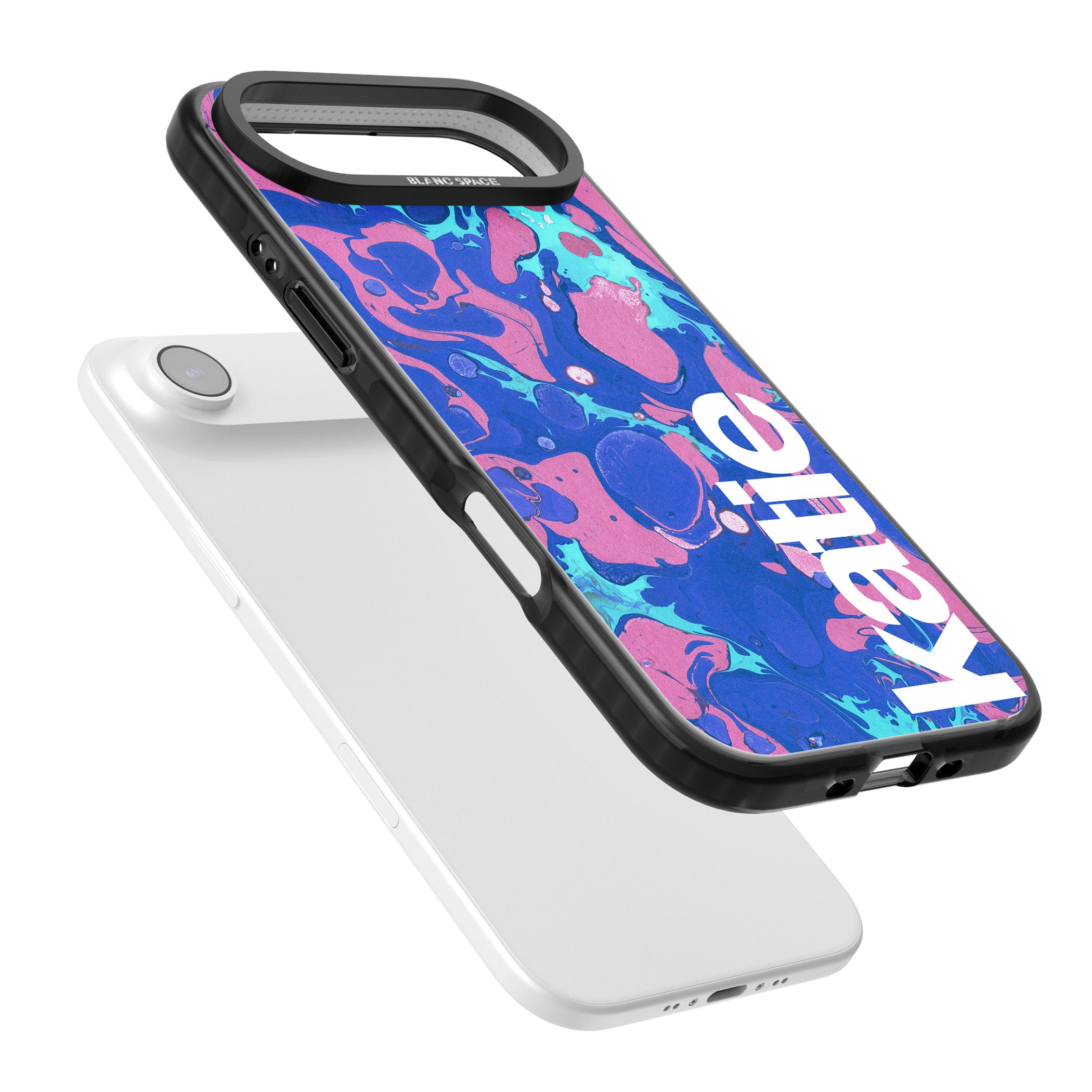 Personalised Navy & Turquoise Marbled iPhone 17 Air Impact Pro Black Phone Case Colours